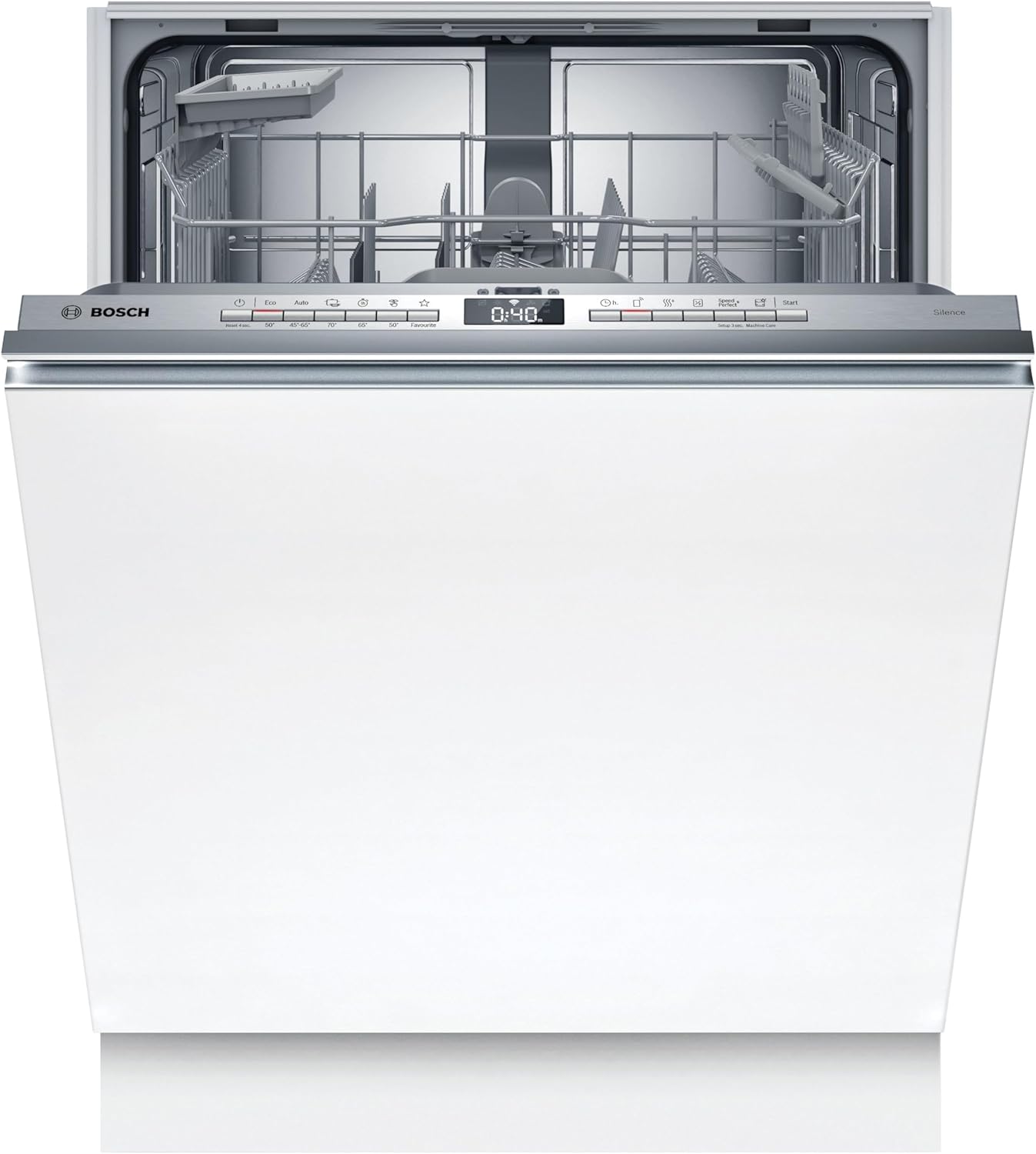 Bosch SMU4ETS08E, Serie 4, Smarter Unterbau-Geschirrspüler 60 cm, Besteckkorb, Spülmaschine mit Programmassistent, besonders Leise, höhenverstellbarer Oberkorb, Automatische Türöffnung, Edelstahl