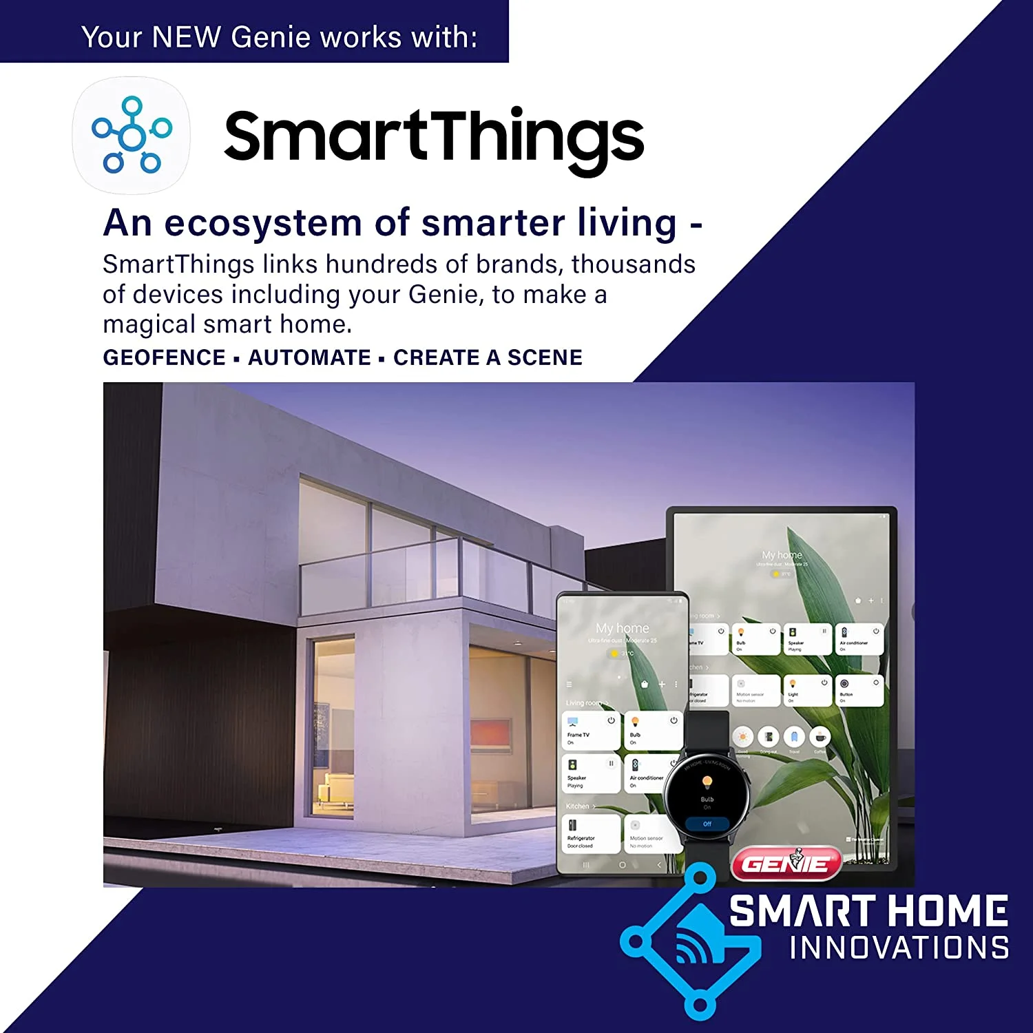 Genie 6172H O Smart Wall Mount Garage Door Opener with Aladdin Connect, Space Saving Design, Quiet 24v DC Motor