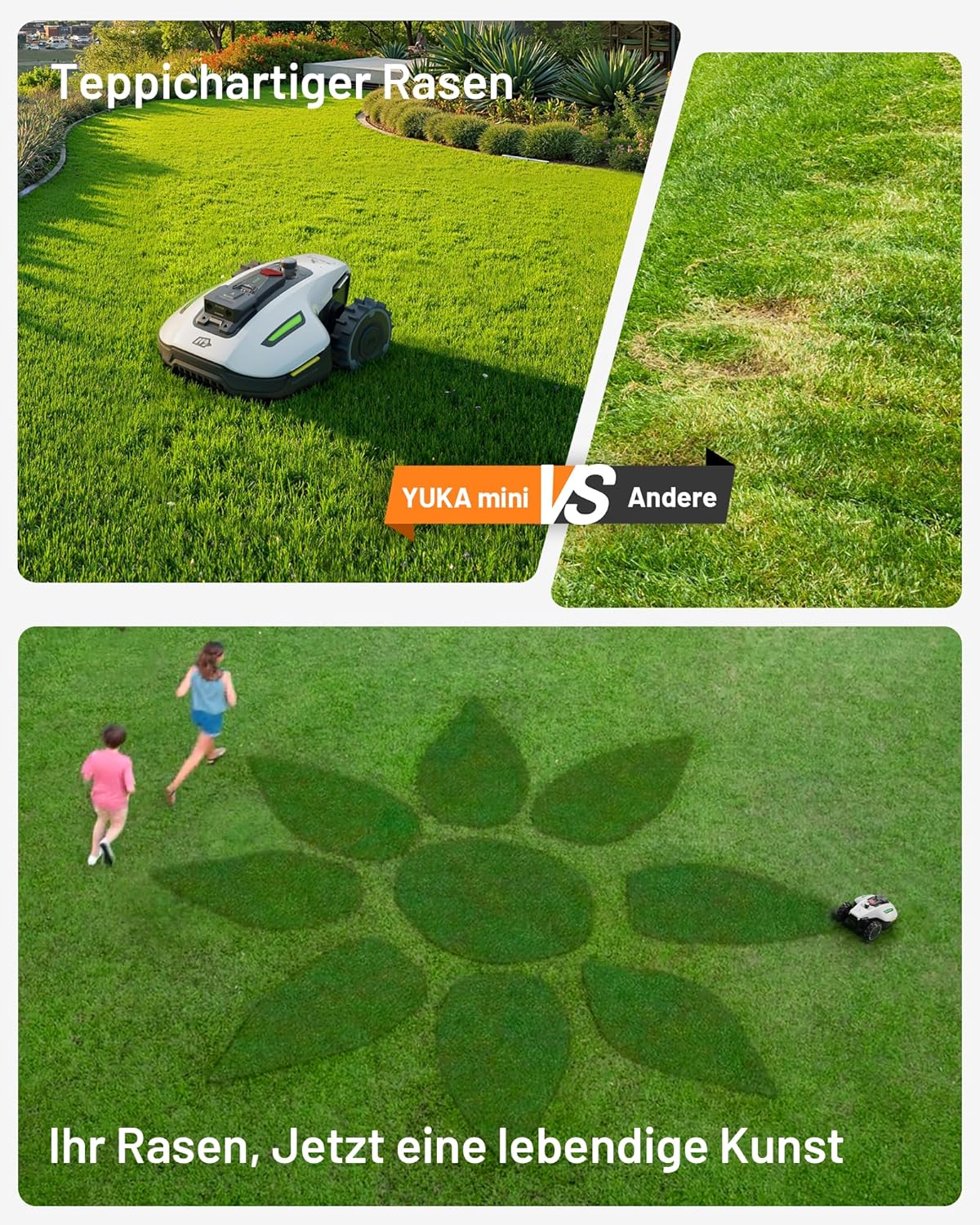 MAMMOTION YUKA Mini 700 Mähroboter ohne Begrenzungskabel, NetRTK+Vision, Keine RTK-Antenne erforderlich, Auto-Kartierung, Empf. 700m², Max. 1100m², mit 4G-Modul, 50% Steigung