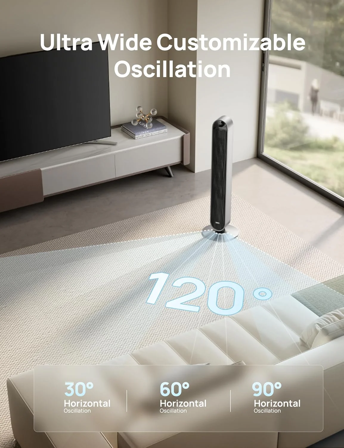 Dreo 25dB Stille Slimme Torenventilator met Spraakbesturing, WiFi Alexa Ventilator, APP Bediening, 120�� Oscillerende Staande Ventilator, 12 Snelheden, 4 Modi, 12-uurs Timer, Pilot Max S