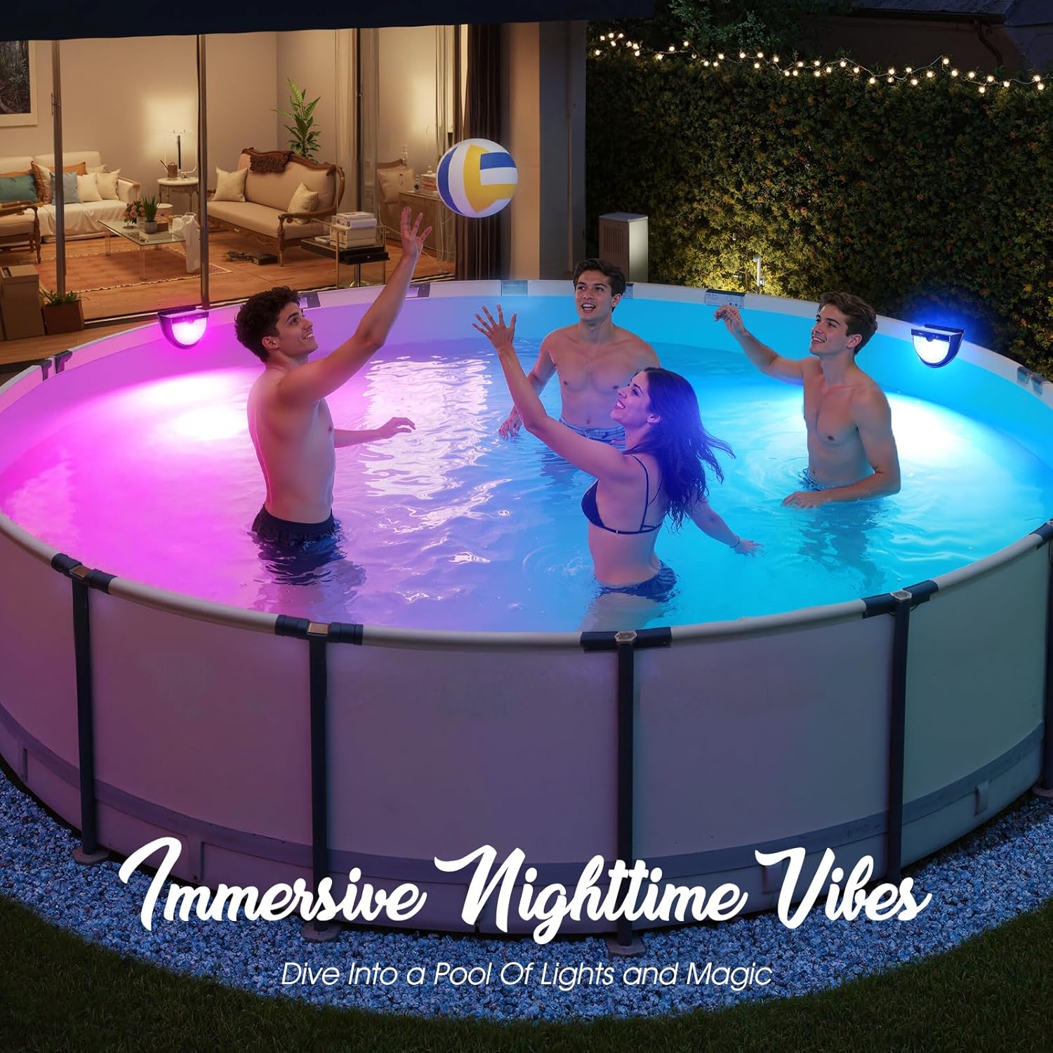 Solar-Poolleuchten für oberirdische Pools, Solar-Poolleuchten mit 10 Beleuchtungsmodi, 2025 Upgraded Frame Pools Solarlicht, RGB Outdoor wasserdichte Schwimmbäder Licht, Poolzubehör, 2 Stück