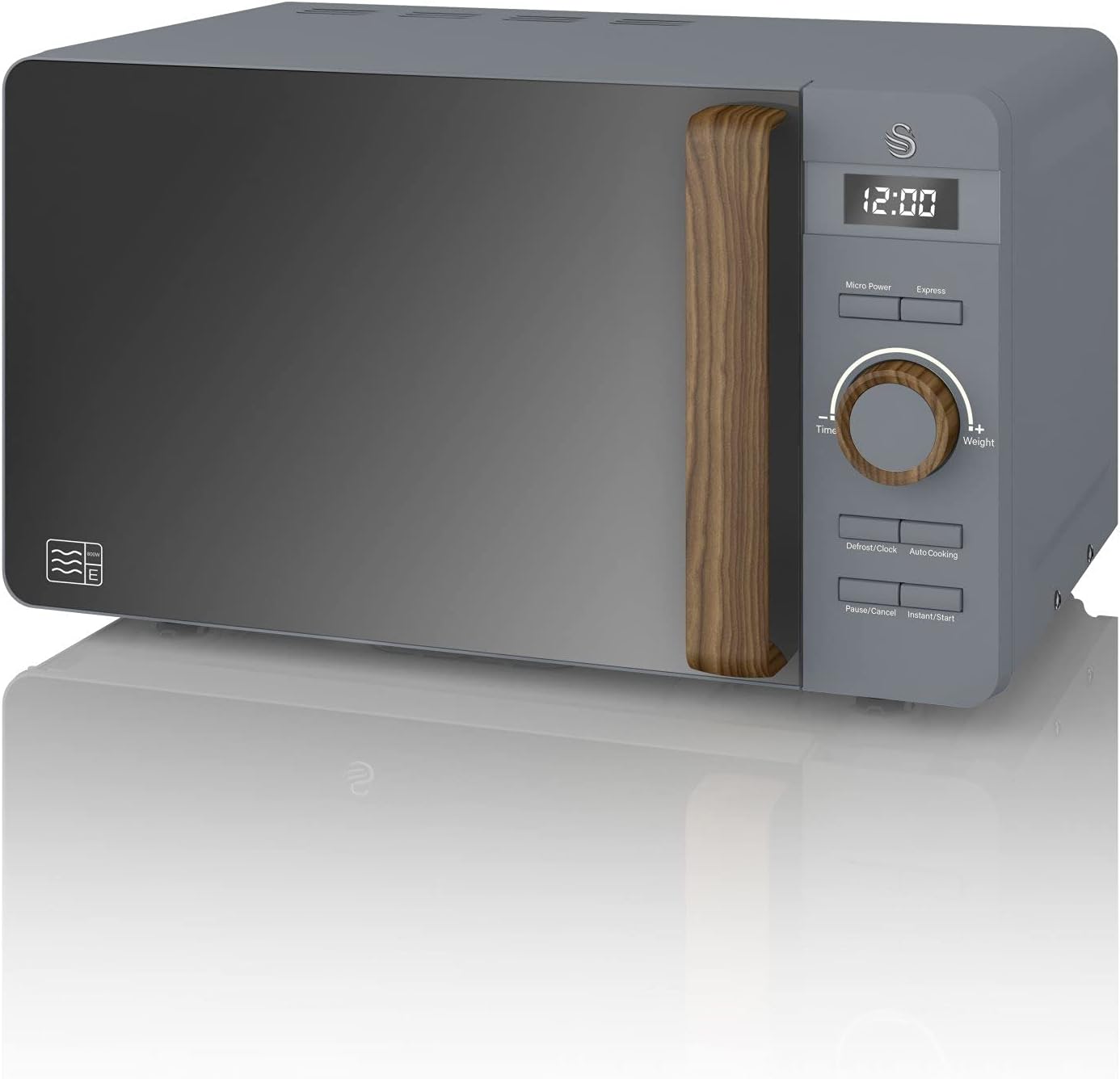 Swan Nordic SM22036WHTN Digitale Mikrowelle, Griff in Holzoptik, Gehäuse mit weicher Haptik und matter Oberfläche, 800 W, Baumwollweiß