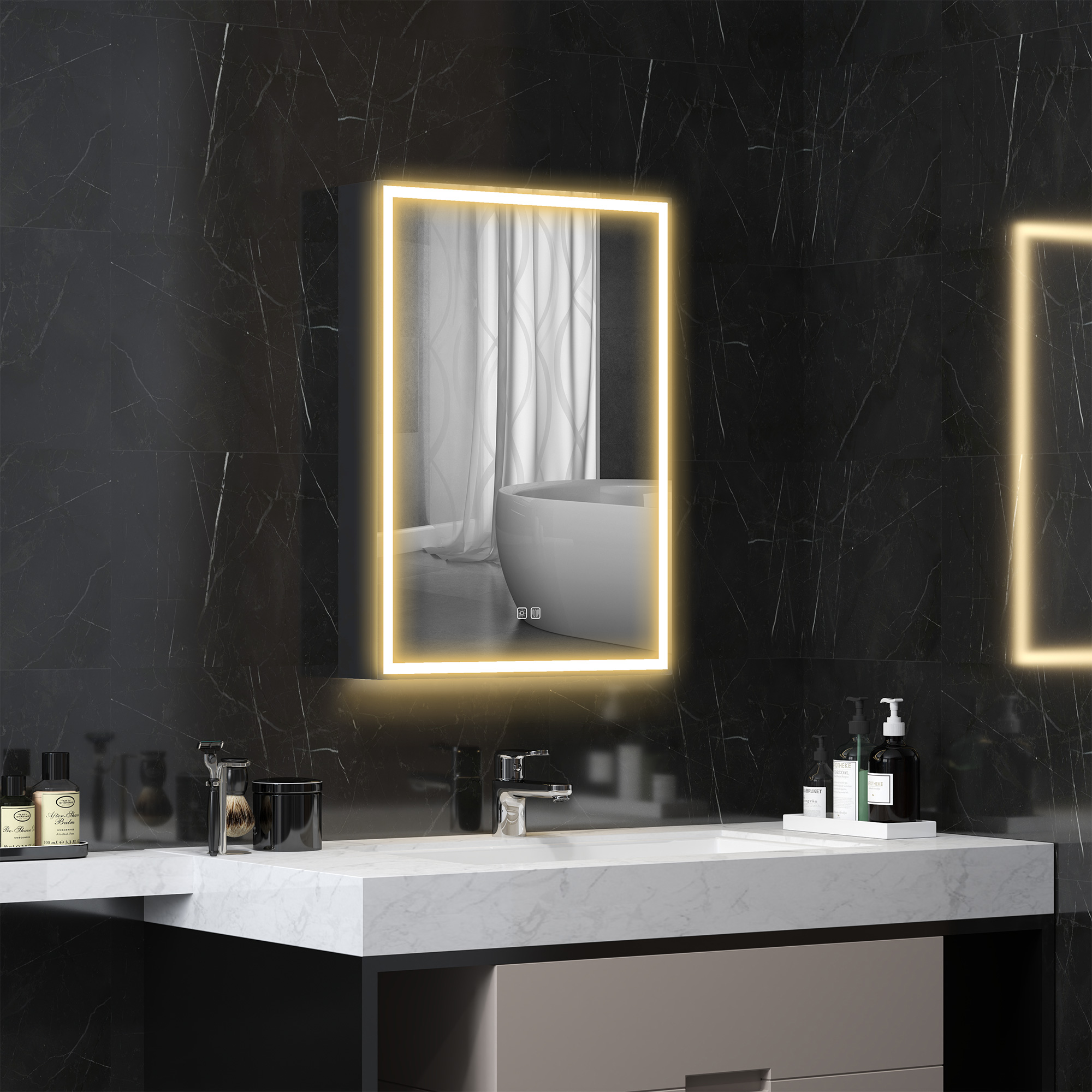 LED Spiegelkast voor Badkamer, 50 x 70 cm, Dimbaar, Anti-Beslag, Zwart