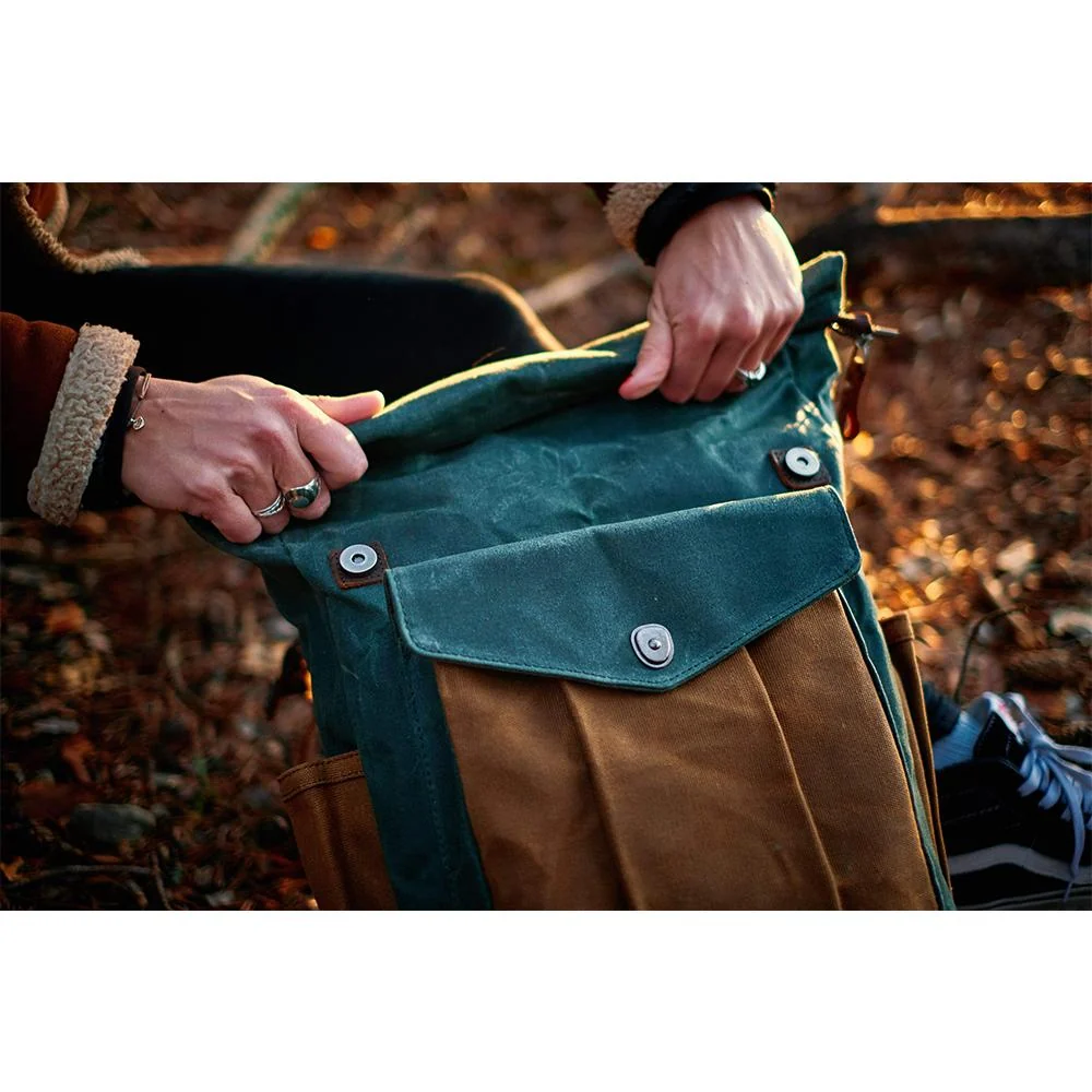 Natural Vintage Waxed Canvas Roll Top Backpack