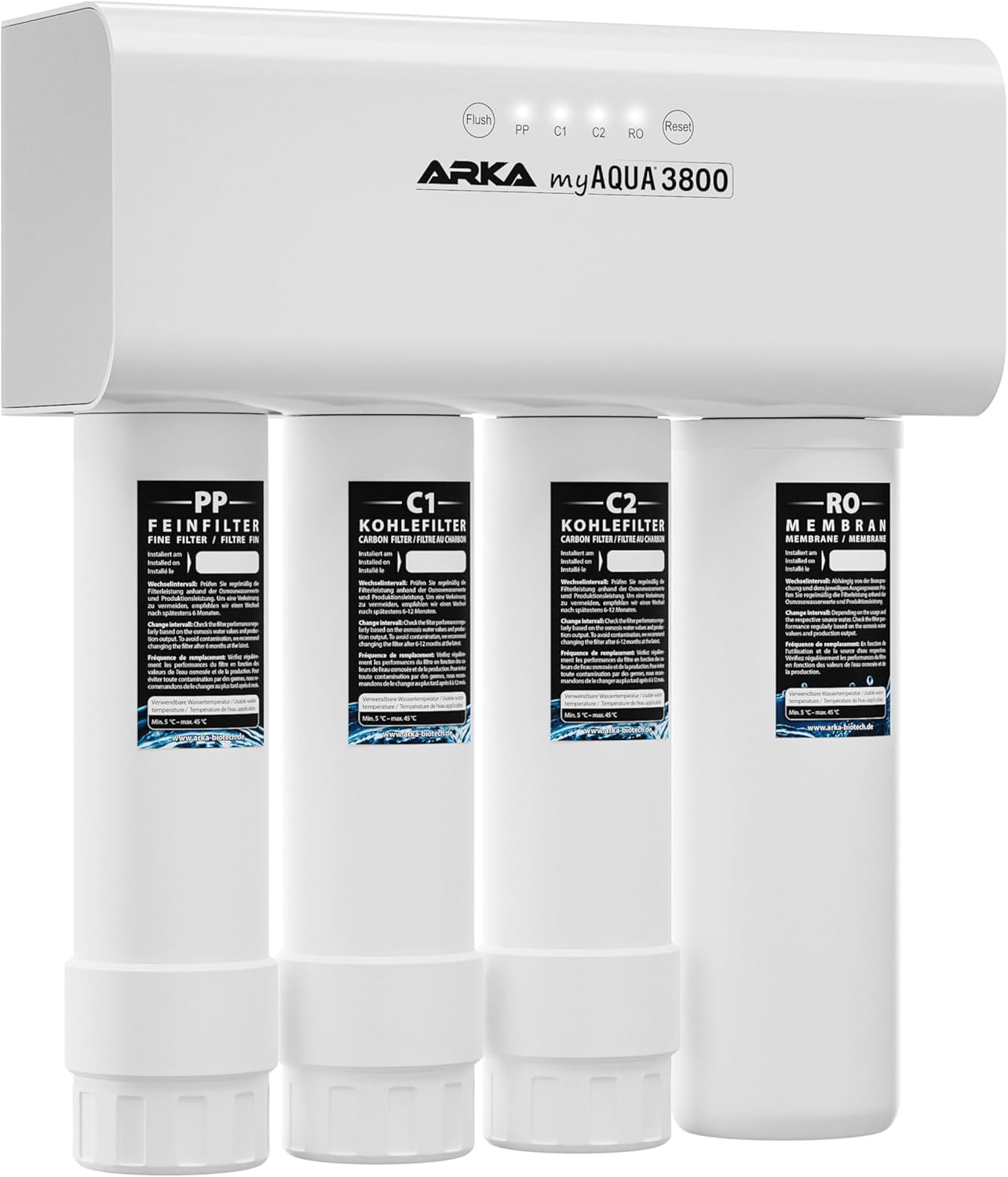 ARKA myAQUA 1900 Umkehrosmoseanlage 1900 L/Tag - Wasserfilter & Enthärtungsanlage, entfernt bis zu 99% Salze, Schadstoffe & Bakterien - Für Aquarien & Haushalt