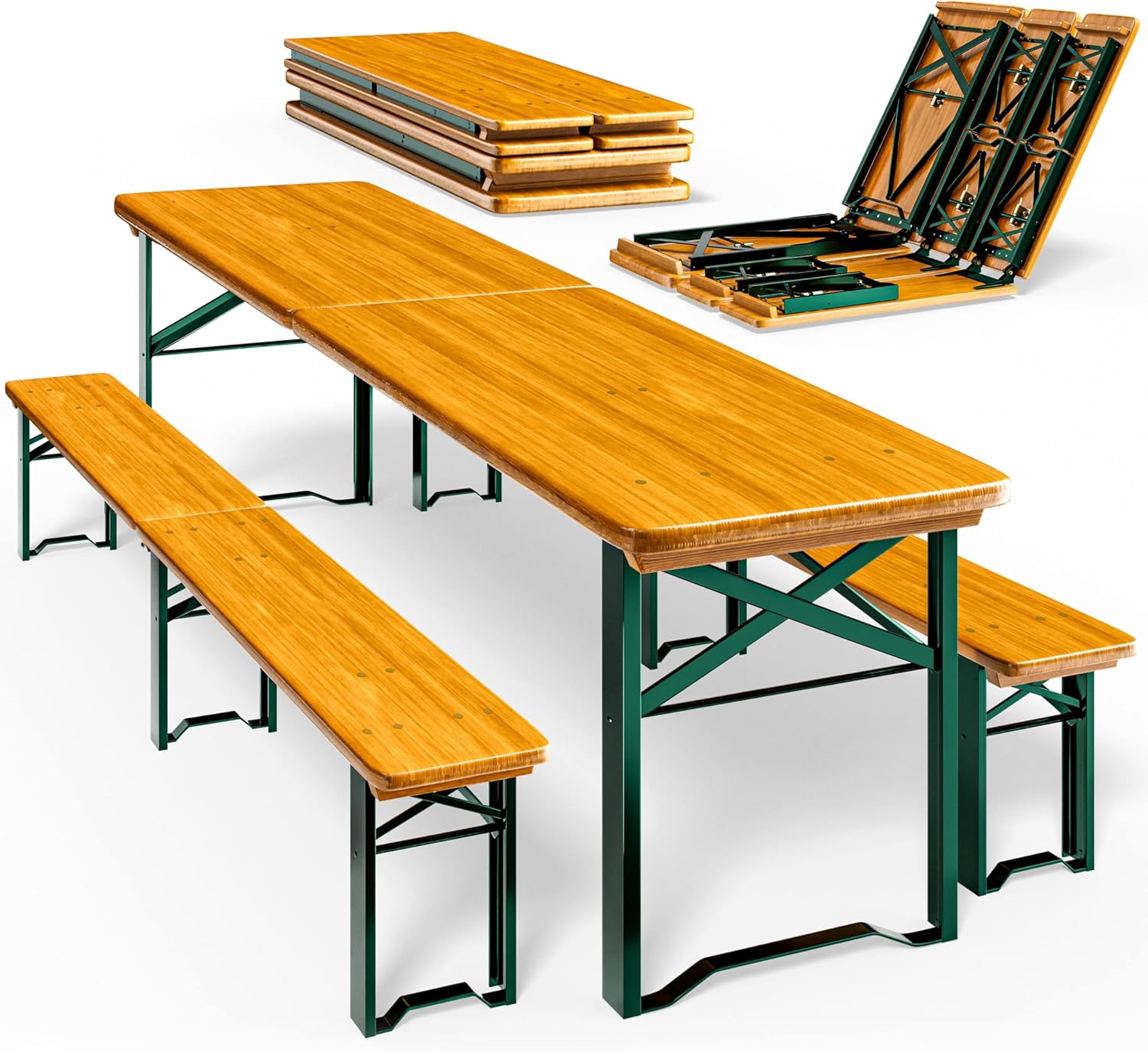 Casaria® Bierzeltgarnitur 220 cm Klappbar Stabil 3 Teilig 2X Bierbank 1x Breiter Tisch Holz Biertischgarnitur Festzeltgarnitur Biergarten Biergarnitur