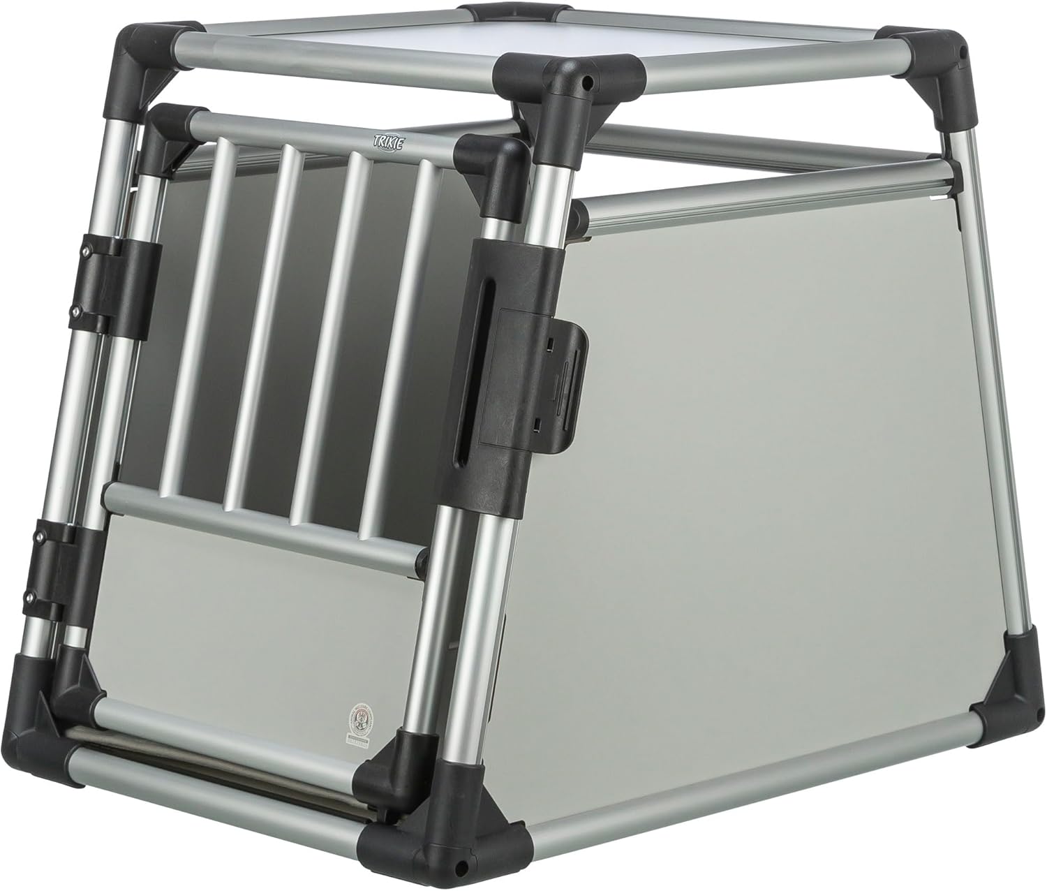 TRIXIE Hunde-Transportbox, Aluminium, L: 92 x 64 x 78 cm, grafit, rutschfste Liegematte, Klettleiste am Boden, Sicherheitsverschluss, stabil und geruscharm, hochgeschlossene Wnde - 39338