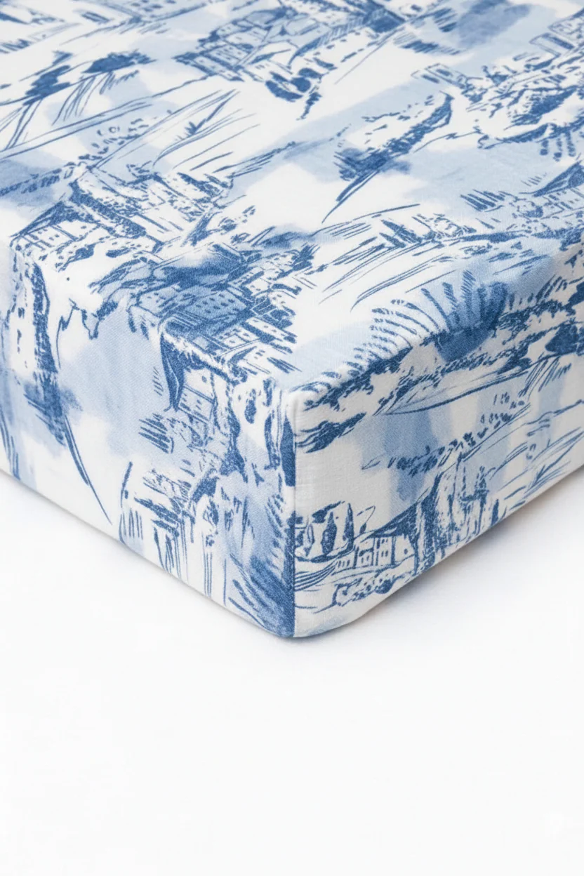Blue Toile Crib Sheet