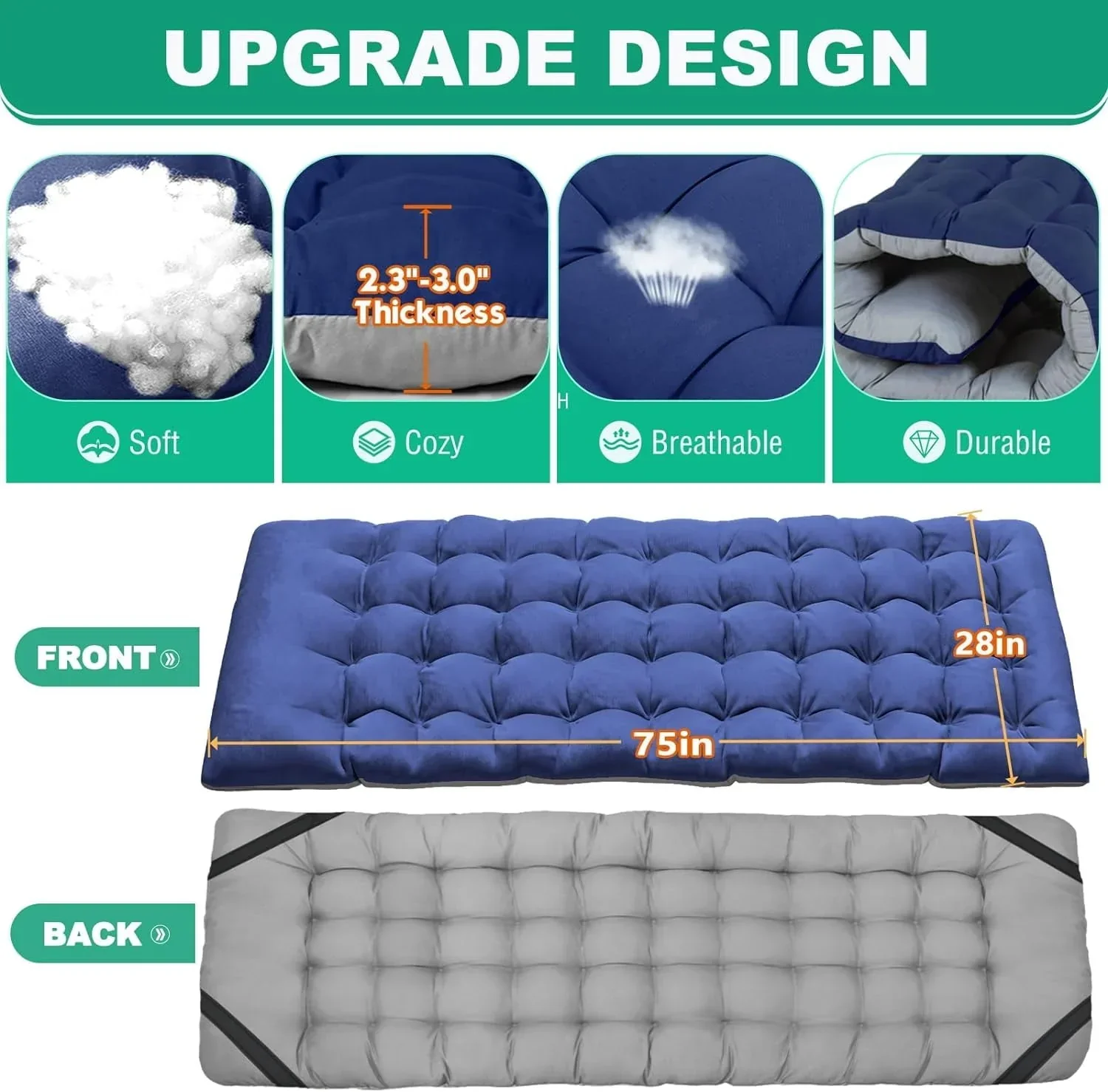 Slsy 2 Pack Folding Bed Cot with 3.3 Inch 2 Sided Mattress, 75