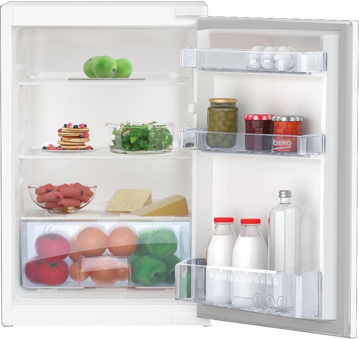 Beko B1804N Einbau-Kühlschrank, Unterbau, für 88er Nische, 126 Liter Nutzraumvolumen, 3 Ablagen, Gemüsefach, Flaschenhalter, 92 kWh/Jahr, LED-Innenbeleuchtung, Weiß
