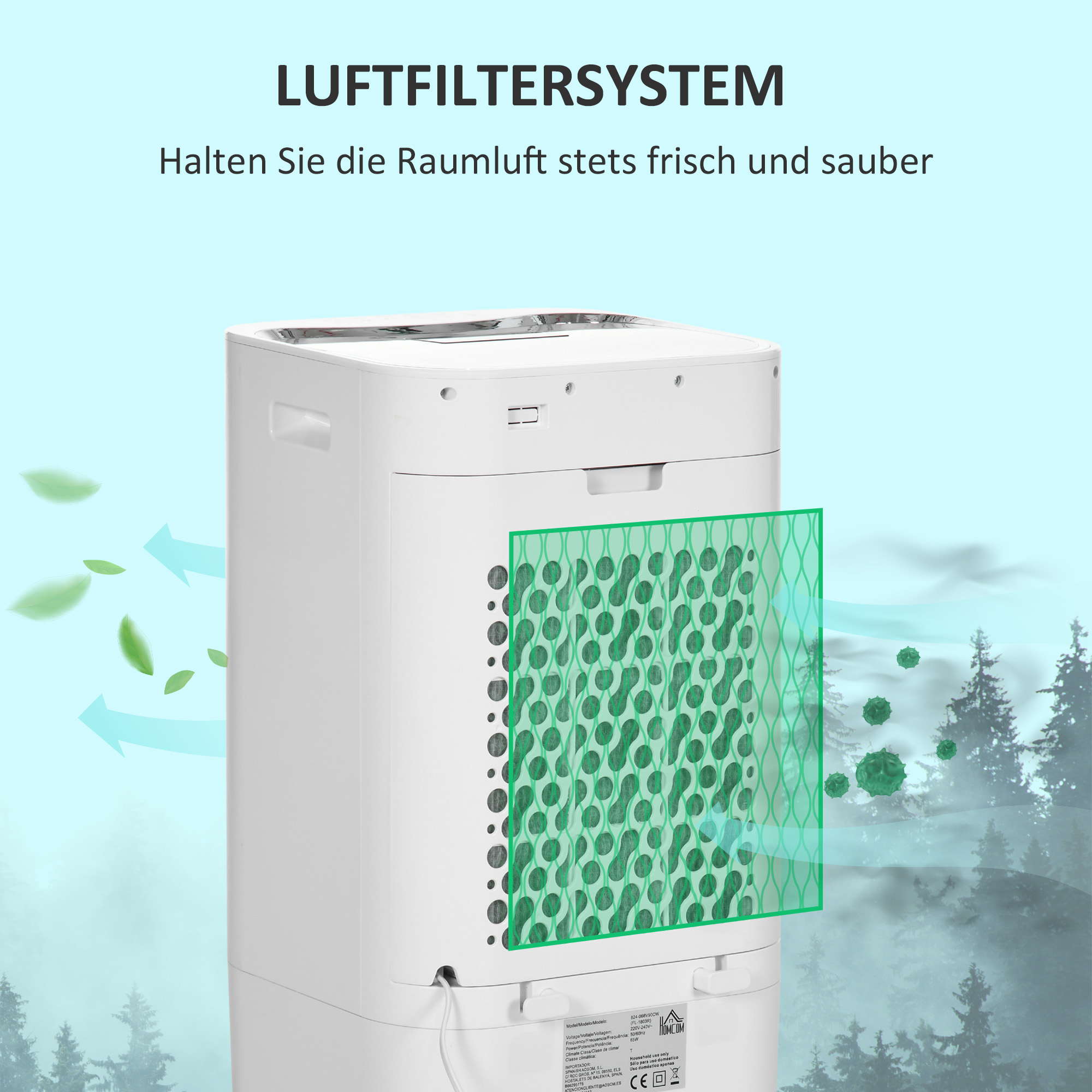 Airconditioner, Luchtkoeler, 3 Modi, Timerfunctie, Verrijdbaar, Kunststof, Wit