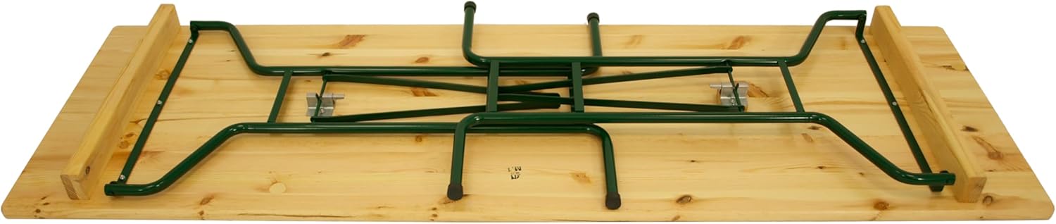 DEGAMO Stehtisch Bartisch Bamberg 70 x 220cm, Gestell Stahlrohr dunkelgrün, Tischplatte Kiefernholz transparent beschichtet, klappbar, Höhe 110cm