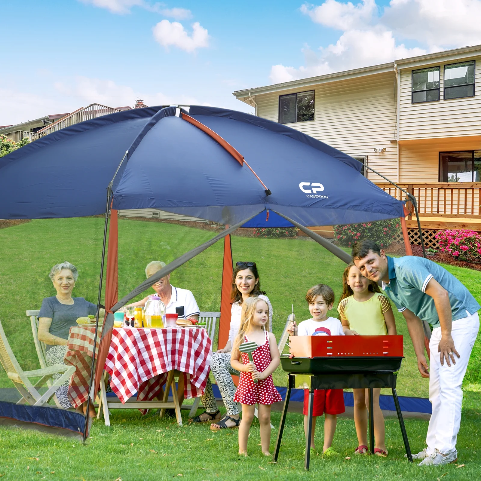2025 Campros Screen House Room Zonnescherm Tent 12' x 10', blauw