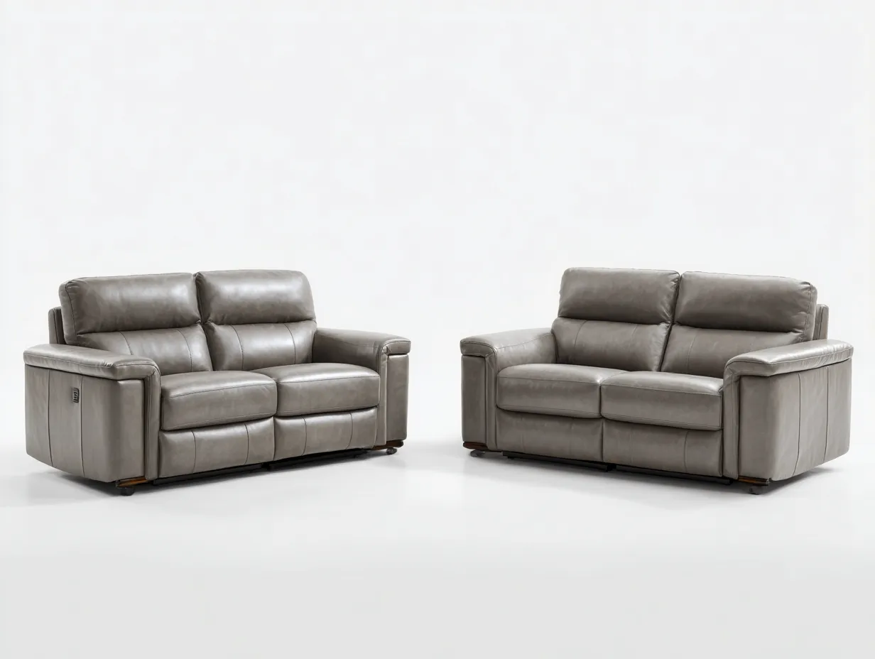 Relaxsofa Sets-Leder-Metall-Holz-198x96x101 cm-grau-modernes Design