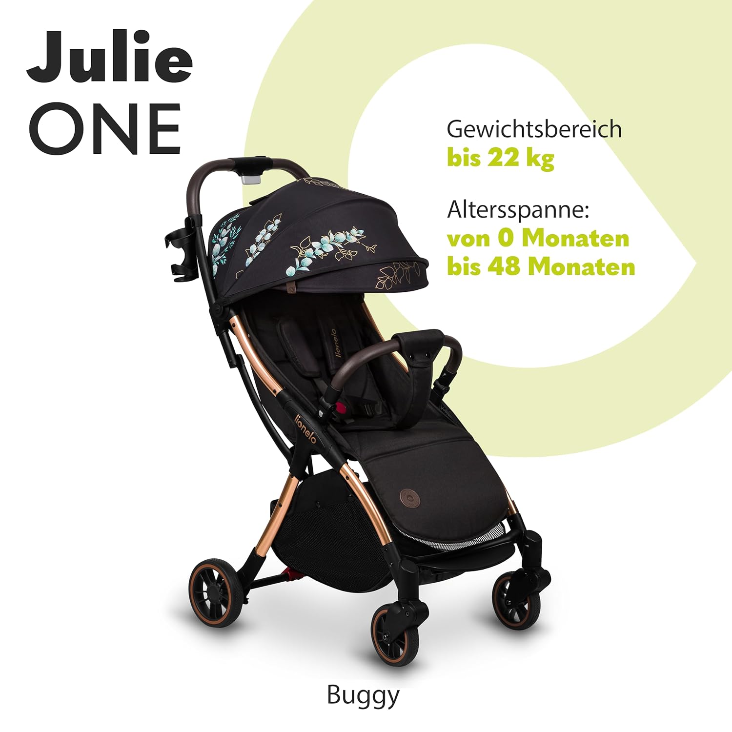 LIONELO Julie One Buggy Kinderwagen bis 22 kg, verstellbare Rückenlehne und Fußstütze, Moskitonetz, Beinwärmer, Getränkehalter und Transporttasche, zusammenklappbar