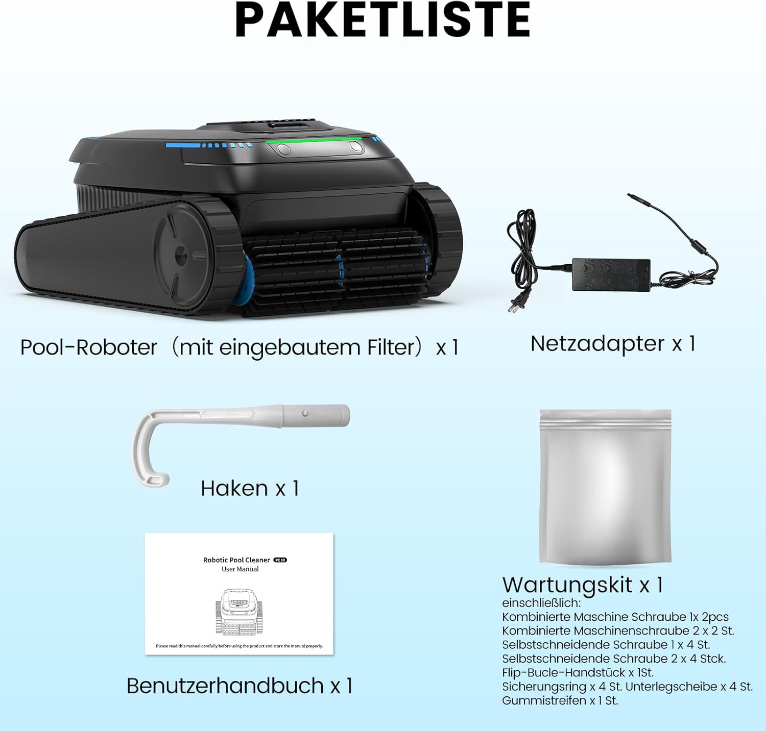 (2026 Neu) Poolroboter, Akku Poolsauger Kabelloser, PC10 Poolroboter Boden und Wand Wasserlinie, 18927 LPH Saugkraft, Intelligenten Navigation, Poolreiniger für Aufstellpool bis 170㎡