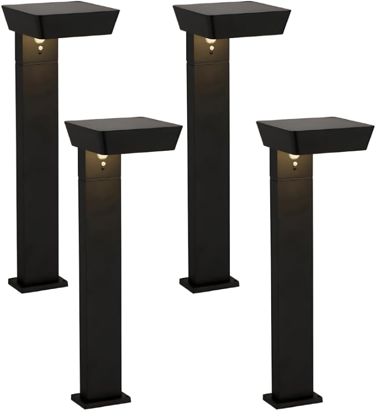 4er Set Solar Wegeleuchte mit Bewegungsmelder - 3 Lichtmodi - 3000K Warmweiß - IP54 wetterfest - Aluminium - eckige LED Außenleuchte Pollerleuchte Garten Terrasse