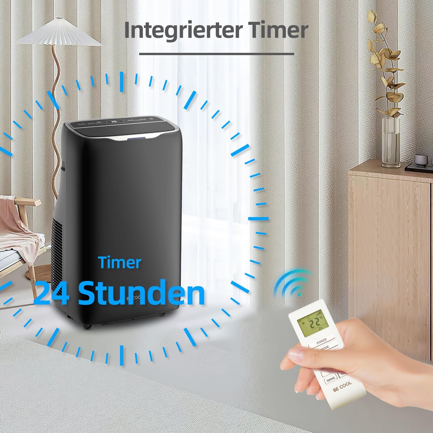 BE COOL 4in1 Klimagerät 14.000 BTU BC14KL2402FW – Kühlen: 14.000 BTU, Heizfunktion, bis max. 125 m³, WiFi-Steuerung, Fernbedienung, schwarz