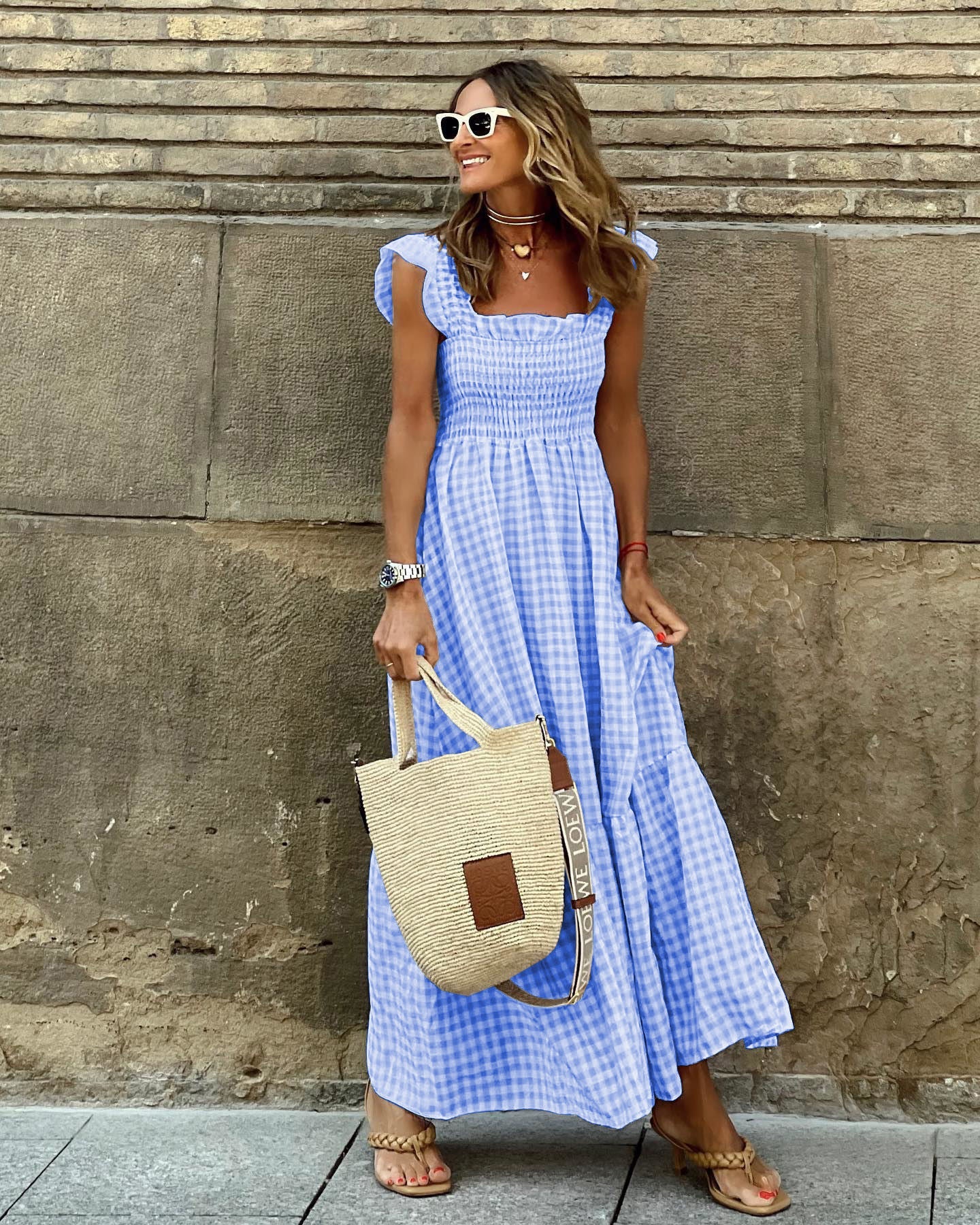 Maxikleid aus Baumwolle mit Gingham-Muster f��r Damen