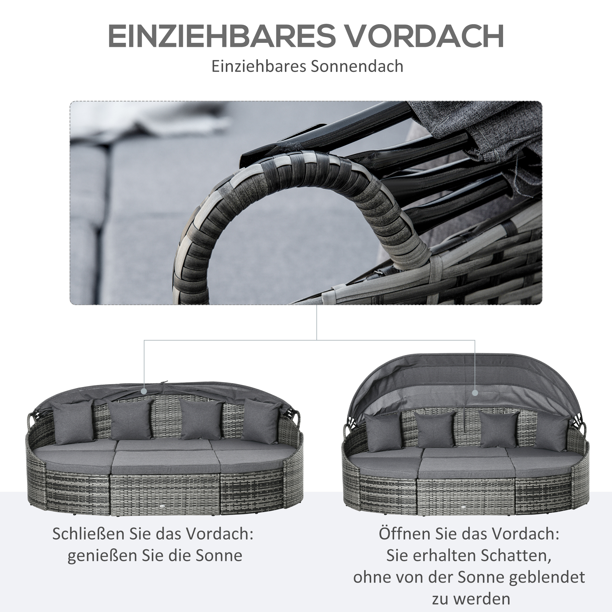 Outsunny rotan zonne-eiland 4-delig 230 cm x 145 cm x 80 cm