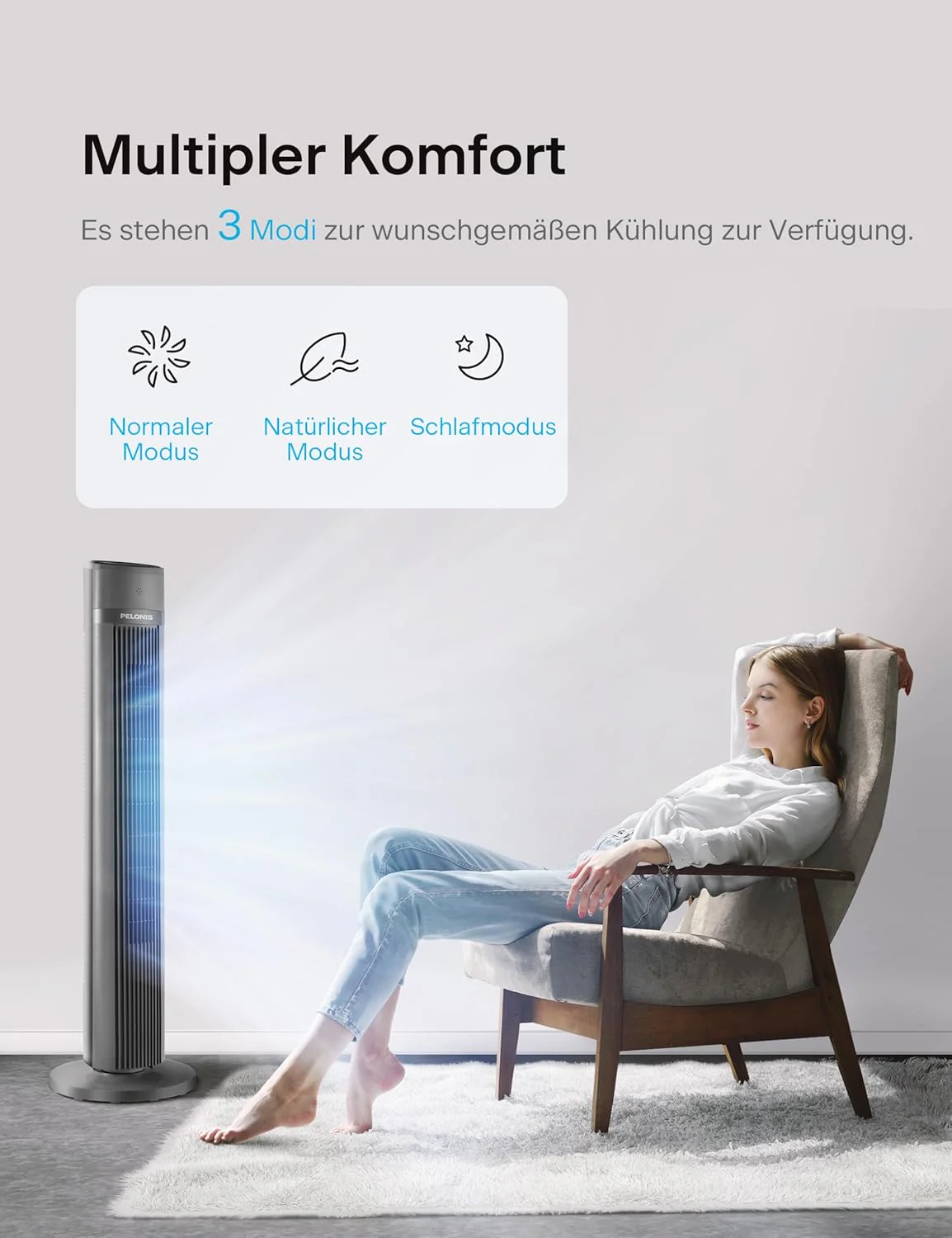 PELONIS Luchtkoeler met waterkoeling, Mobiele airconditioning, 5L Ventilator met waterkoeling, Luchtbevochtiger met afstandsbediening, 355m3/u Airconditioner zonder afvoerslang