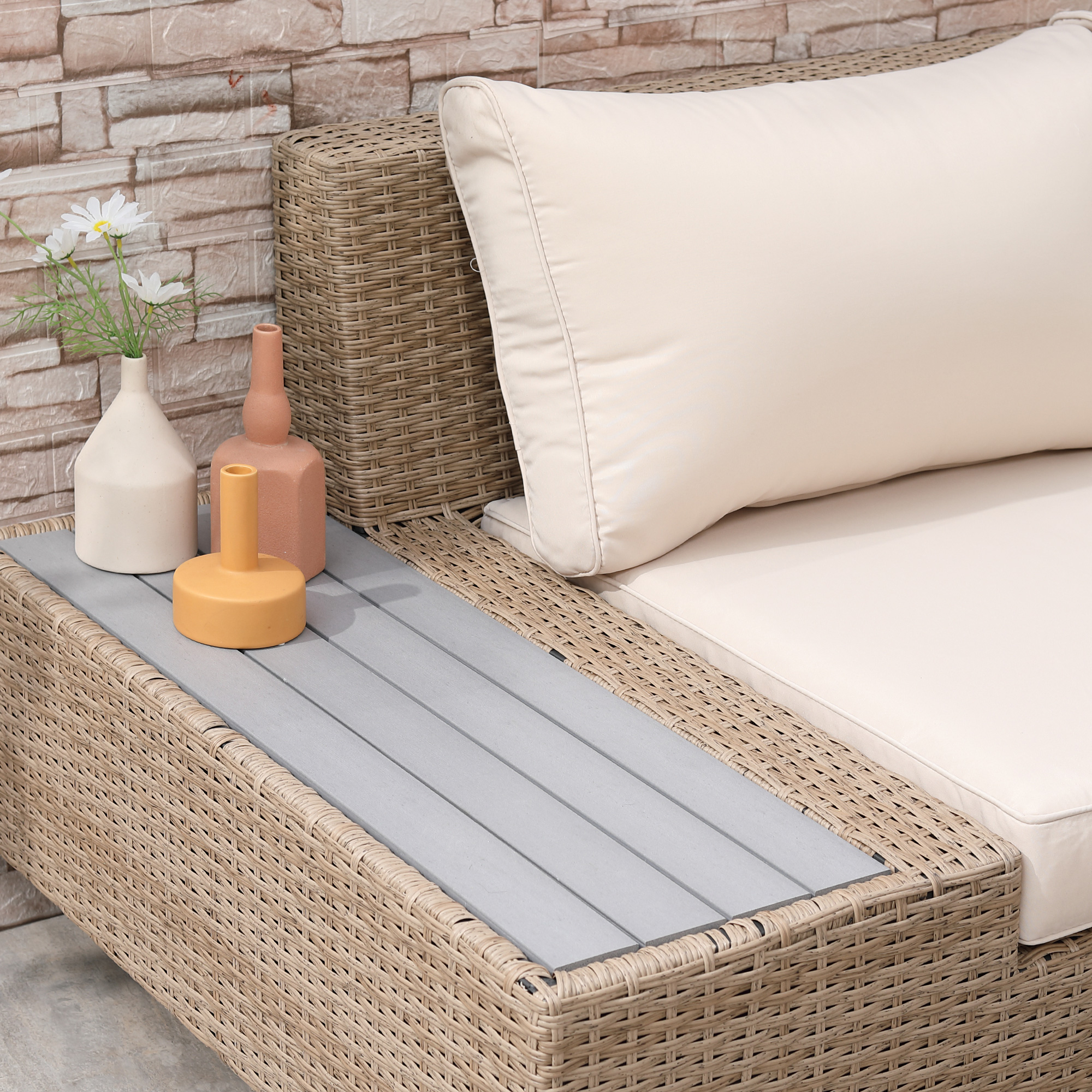 poly-rotan tuinmeubelen 4-delige loungeset zitgroep set met aflegvlakken