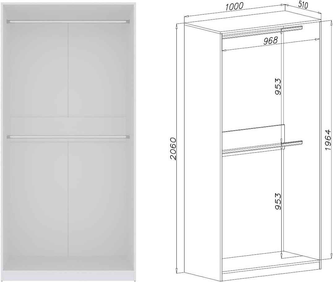 Marmex Garderobenschrank-Set TRES B, großes, breites Schrankset für das Schlafzimmer ohne Türen, Kleiderschrank mit Kleiderstangen, Einlegeböden für Kleidung, Schuhe 320x206x51 (weiß)