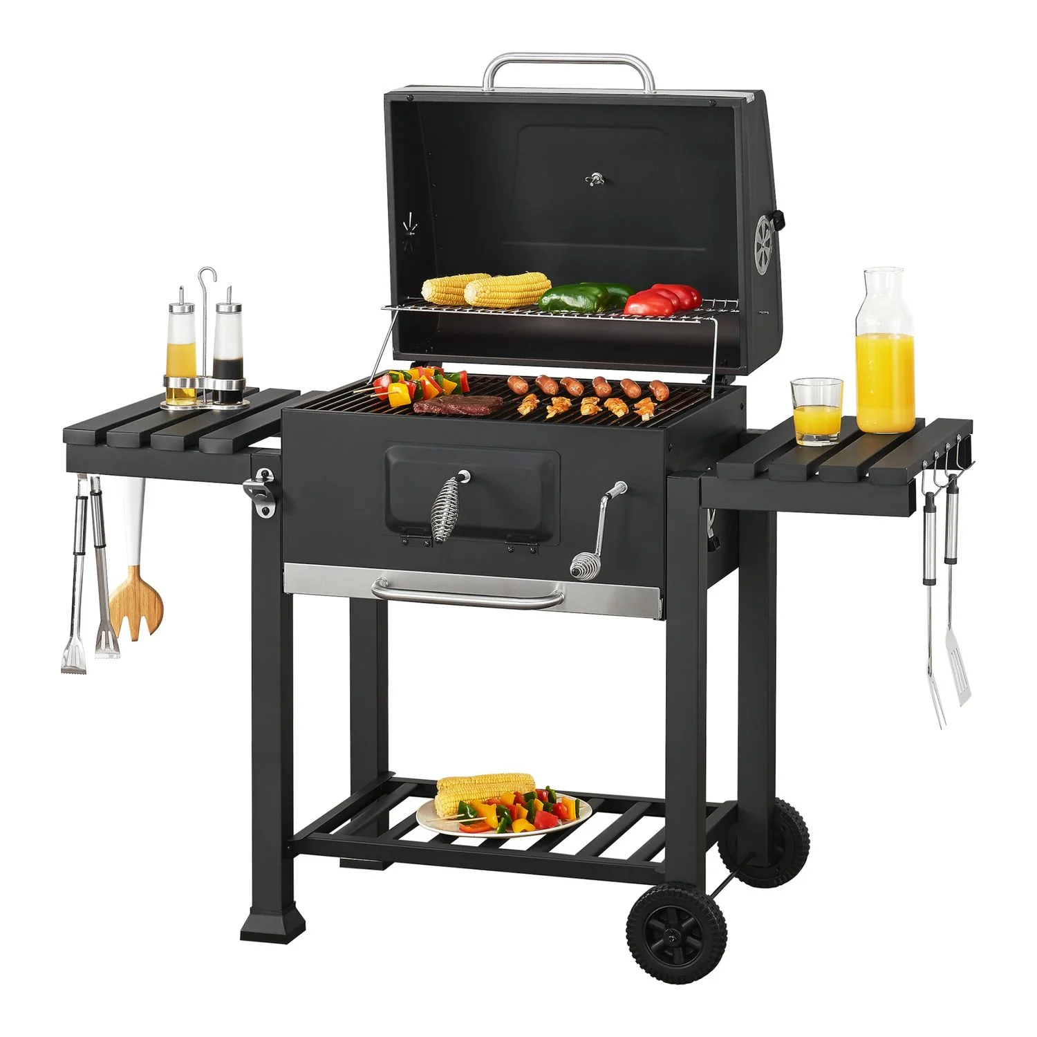 Barbacoa De Carbón Arnad Con 2 Estantes Acero 105x135x48cm - Negro [casa.pro]