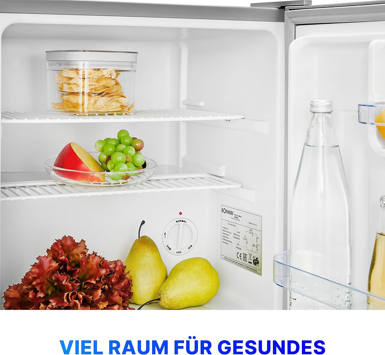 Bomann® Mini Kühlschrank 42 Liter | Getränkekühlschrank klein für Büro, Camping und Gaming | kleiner Kühlschrank leise 39 dB | Minibar mit wechselbarem Türanschlag | 51x45x45 cm | KB 7346 inox