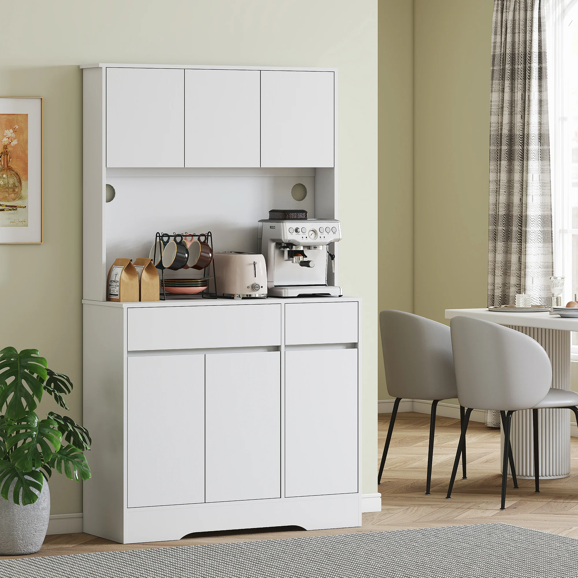 HOMCOM Keukenkast met Open Werkblad, 6 Kastdeuren, 2 Laden, Verstelbare Planken, Kabelgaten, Spaanplaat, Wit