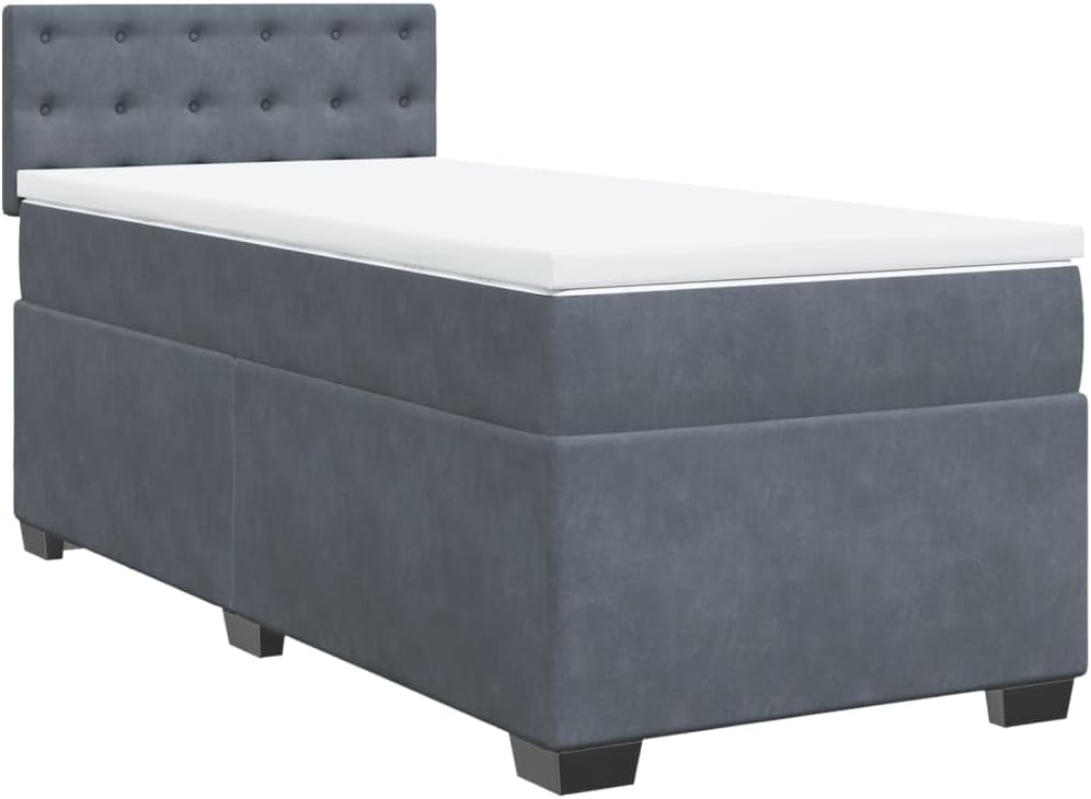 vidaXL Boxspringbett, Polsterbett Bett mit Matratze, Bettgestell mit Kopfteil Lattenrost, Einzelbett für Schlafzimmer, Dunkelgrau 80x200cm Samt