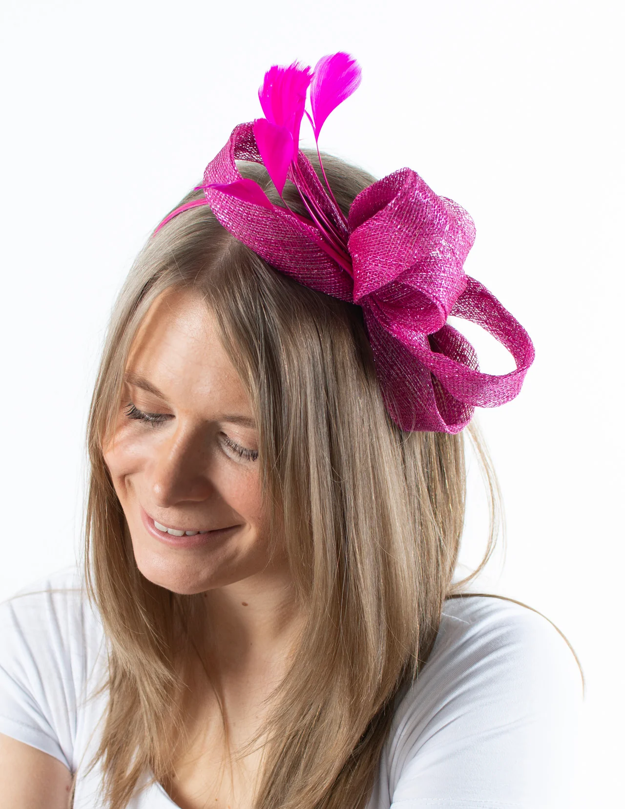 Fascinator | Feather Loop | Metallic Hot Pink