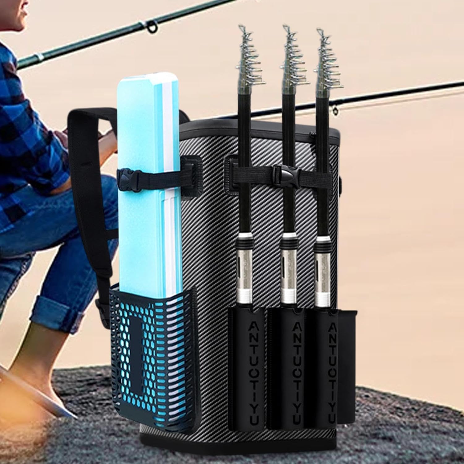 Rucksack-Tackle-Box, Angel-Tackle-Box-Rucksack | wasserdichte Angeltasche mit Rutenhalter 49L Angelrucksack - Angelrucksack-Ausrüstung, multifunktionaler Rucksack für Männer, Frauen