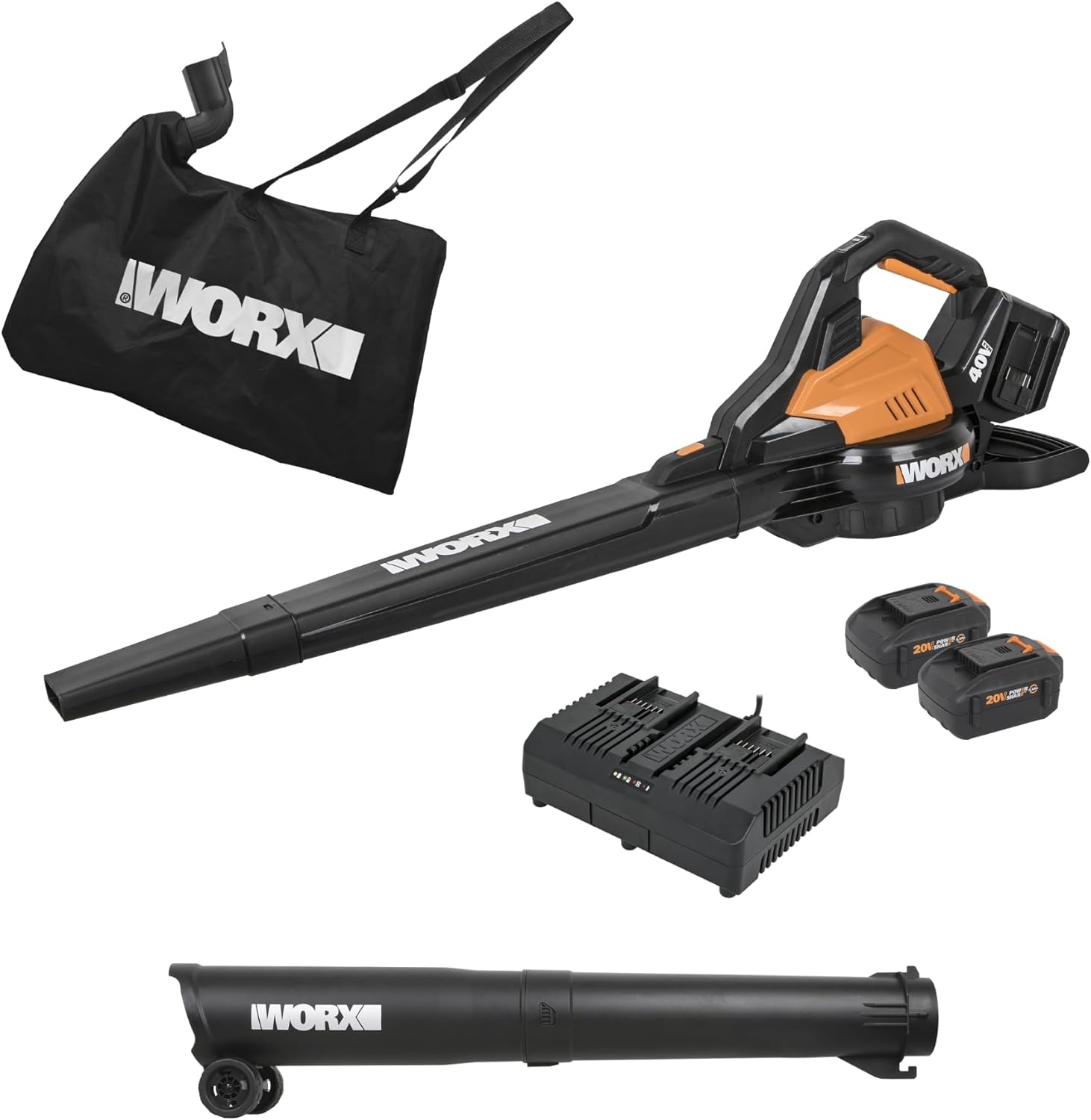 WORX Cordless Leaf Blower  3 in 1 Blowers for Lawn Care with Leaf Vacuum & Leaf Mulcher  Electric Blower with Brushless Motor & 2 Speed Control  2 �� 4.0 Ah Batteries & Charger Included  WG583