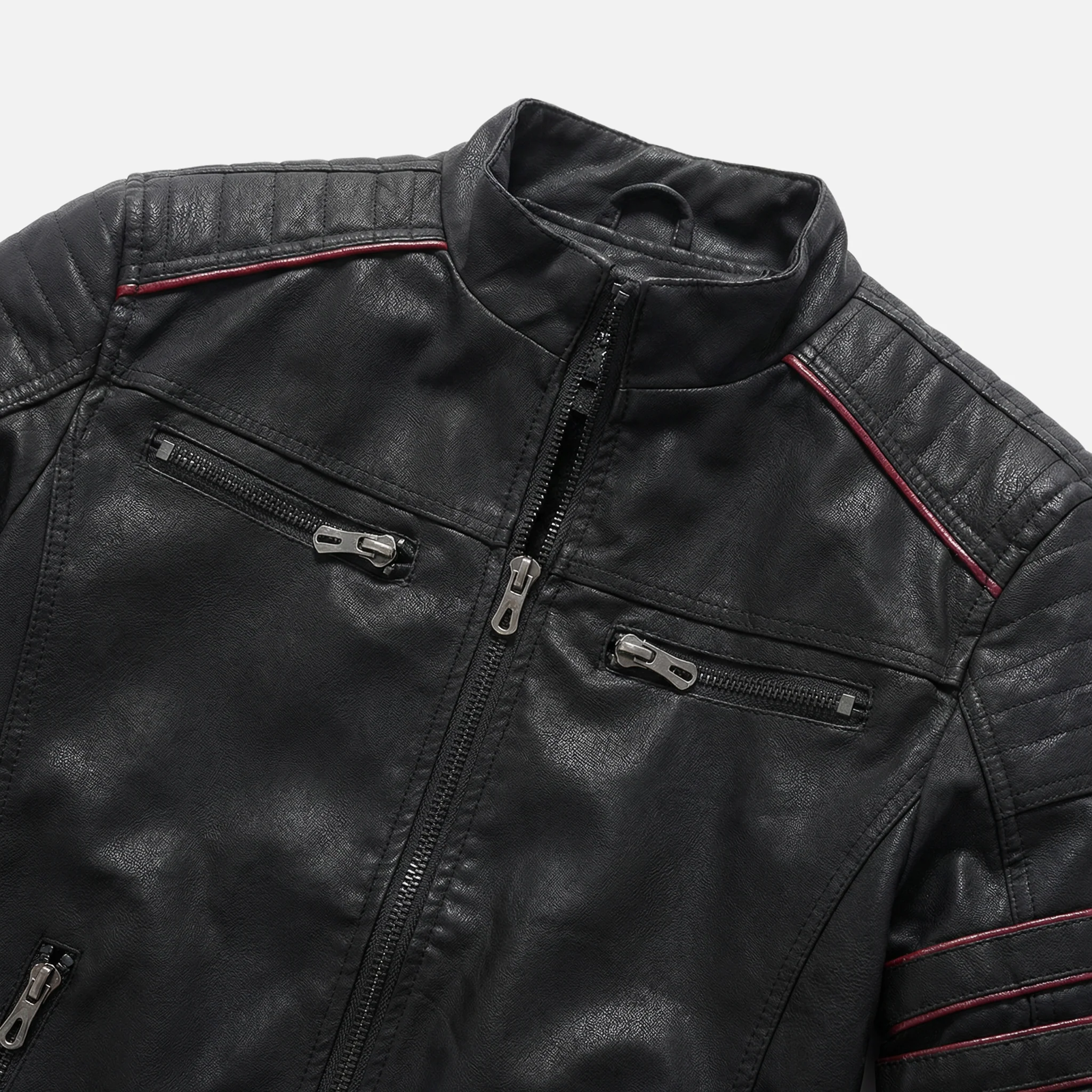 Texturierte Bikerjacke mit Stehkragen f��r Herren