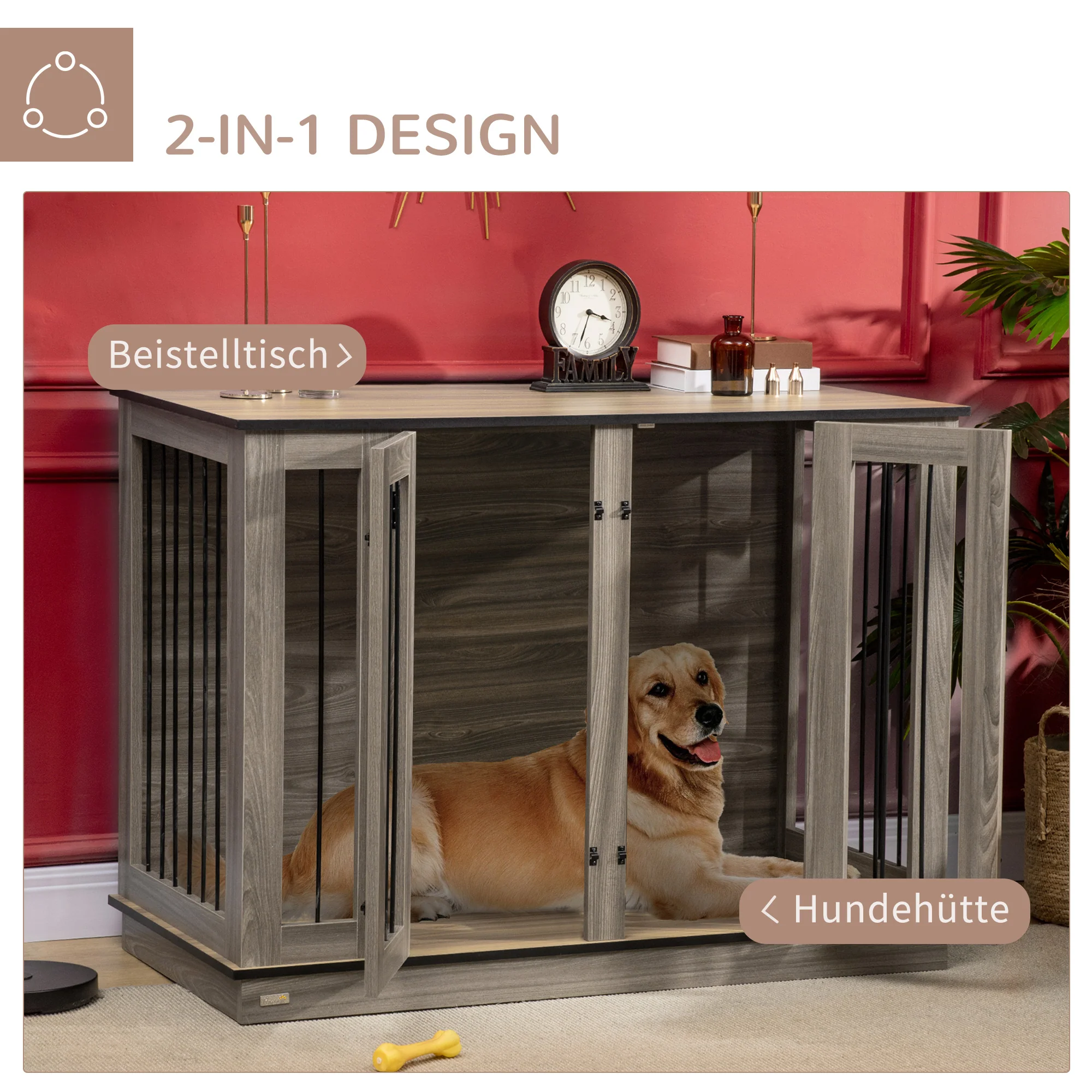 PawHut hondenkooi 2-in-1 ontwerp incl. uitneembare tussenwand
