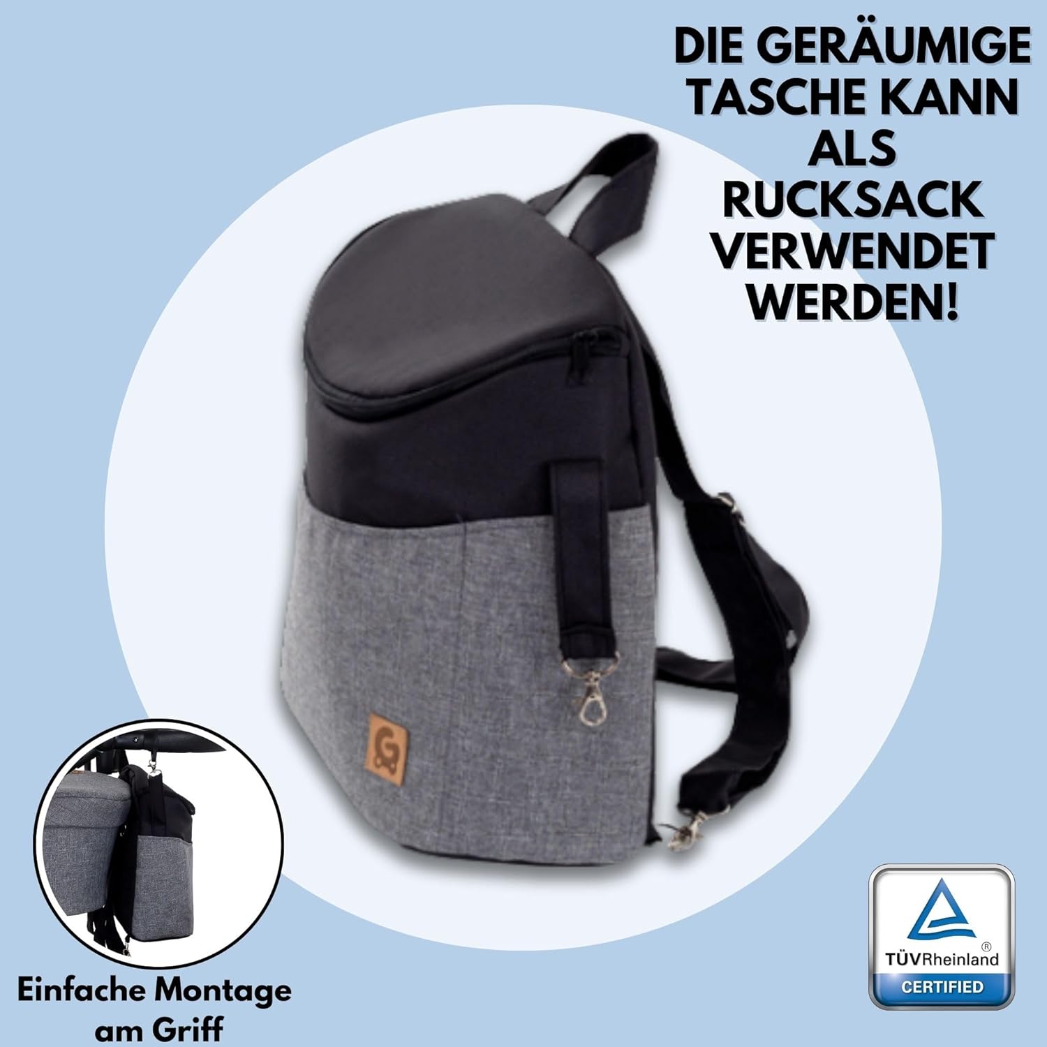 GaGaDumi Boston Kinderwagen 3 in 1 Komplettset mit Autositz - Kombikinderwagen mit großen Rädern - TÜV-zertifiziert - Baby Stroller Set - für Neugeborene und Kleinkinder Grau Jeans