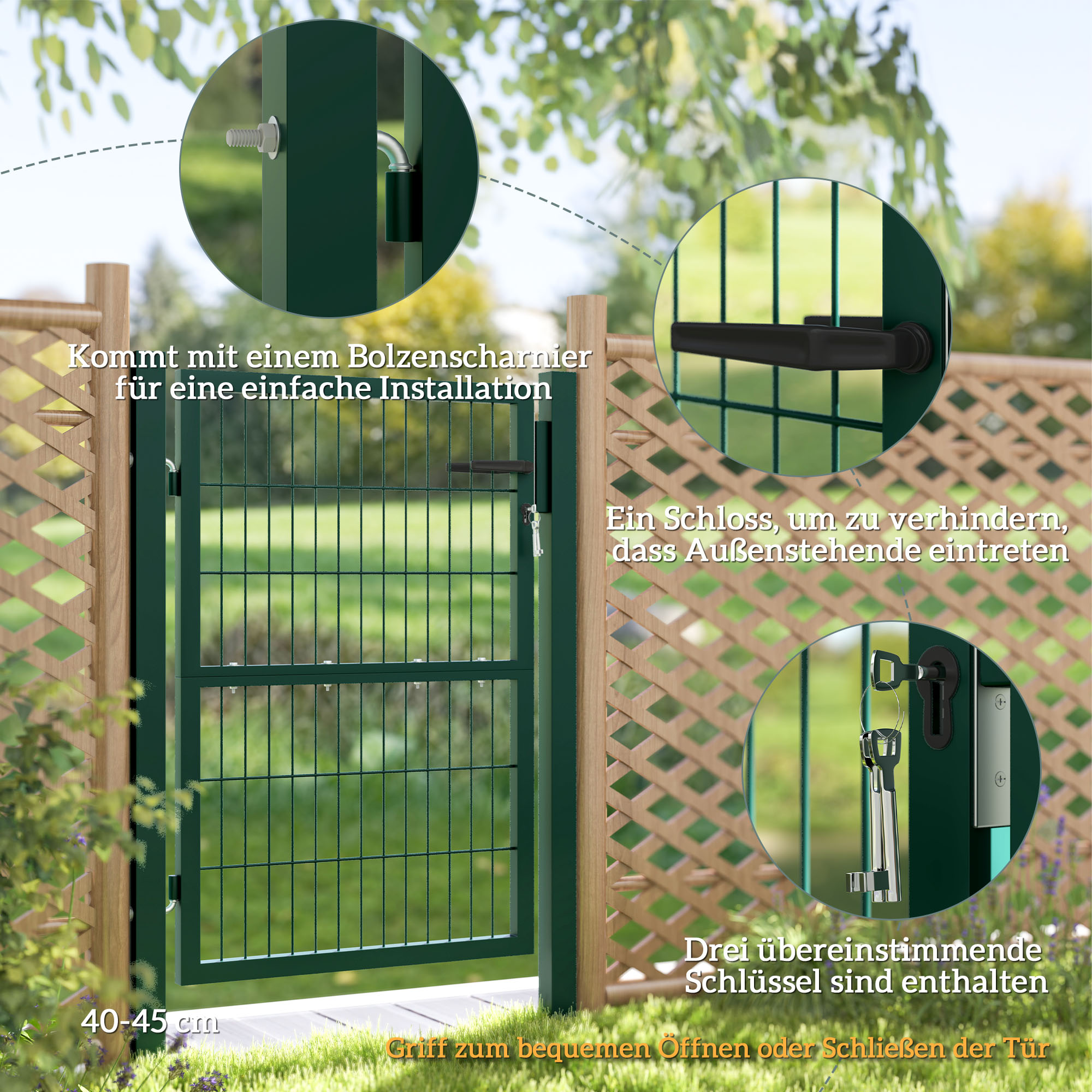 Outsunny Tuinhek van Staal met Handvat en Afsluitbaar Slot 97x170cm Groen