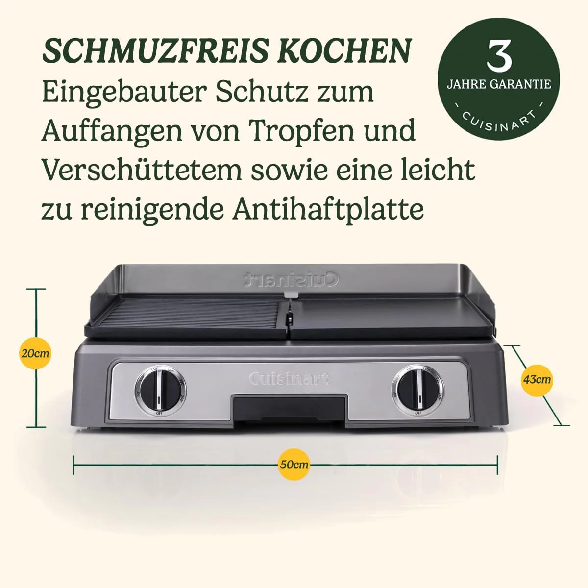 Cuisinart Hot Plate Entertaining Grill & Griddle | XL Elektrische Plancha Grill, Teppanyaki Grillplaat voor thuis | Afneembare plaat met antiaanbaklaag, 2-zone temperatuurregeling tot 260��C