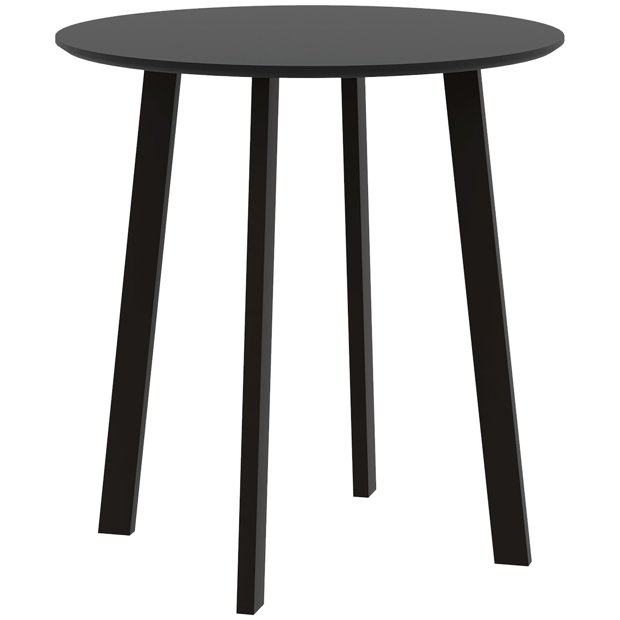 Eettafel voor 2 Personen, Zwarte Tafelblad, Metalen Poten met Voetkappen, ?72 x 75H cm, Zwart