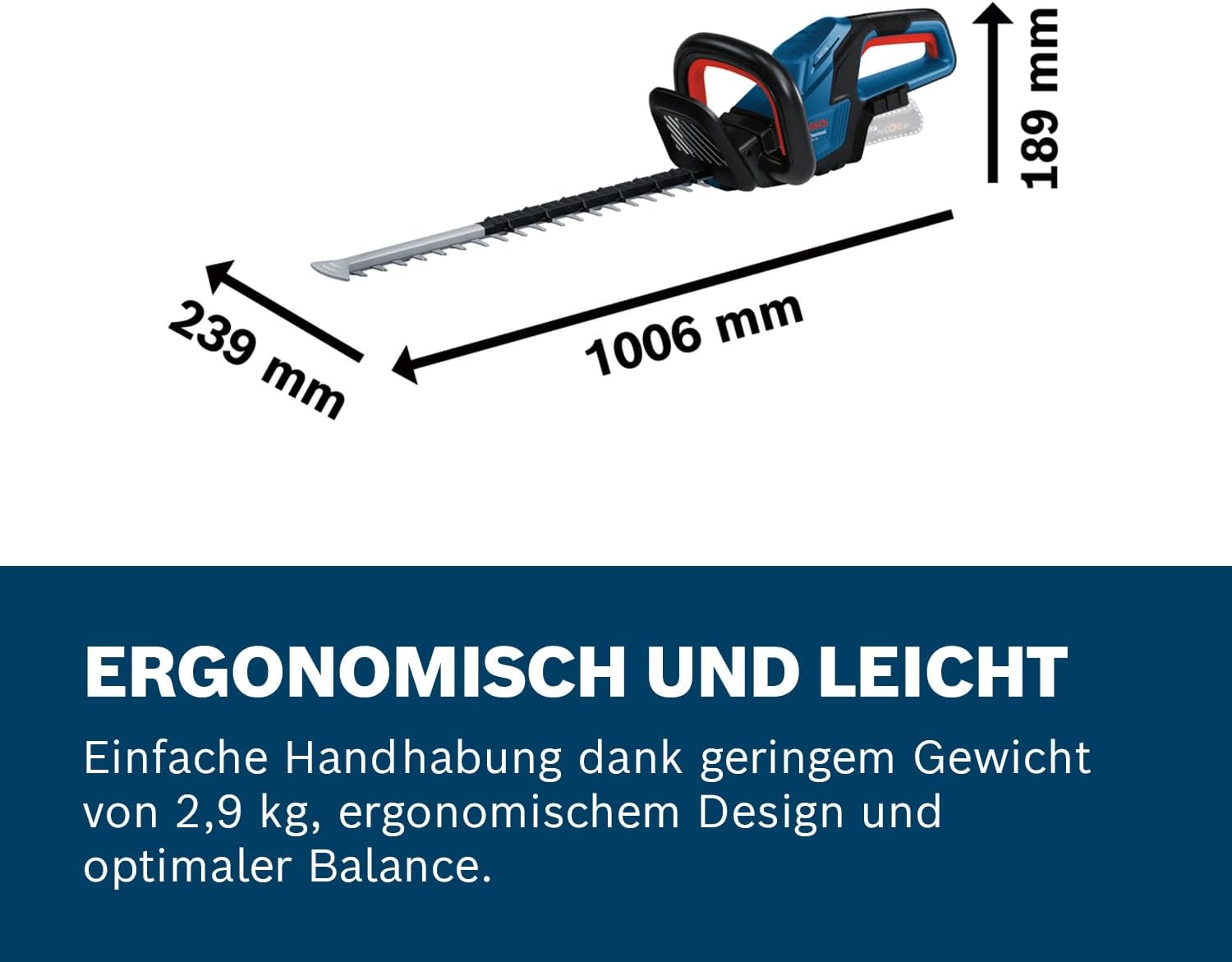 Bosch Professional 18V System Akku Heckenschere GHE 18V-50 (Schnittkapazität von 20 mm, 50-cm-Messer, bürstenloser Motor, ergonomisches Design)