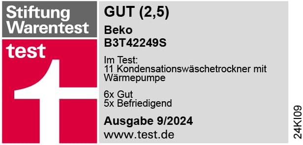 Beko Wäschetrockner 8kg, Stiftung Warentest GUT (2,5) , allergikergeeignet, Hygiene Trocknen, SteamCure Dampffunktion, 15 Programme, Express, B3T42249S, Weiß