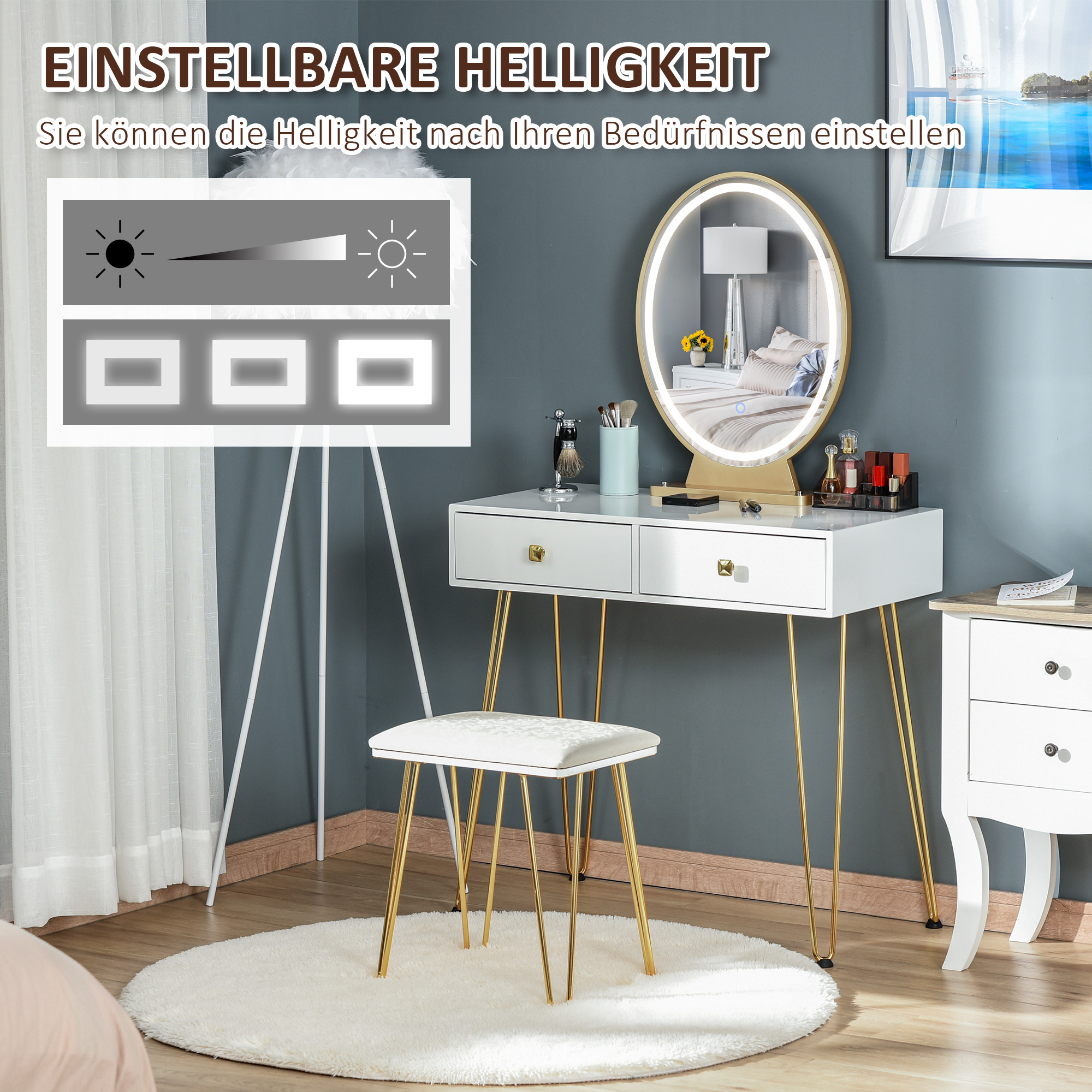 make-uptafel gestoffeerde kruk retro design