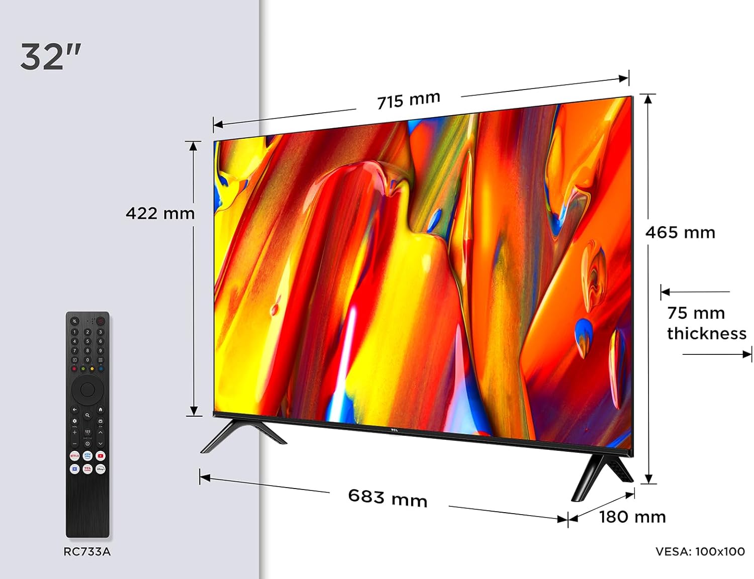 TCL 32V5C Televisor 32 Pulgadas QLED Full HD Smart TV, Android TV, Google Cast, Google Home, HDR, Dolby Audio, Diseño Delgado