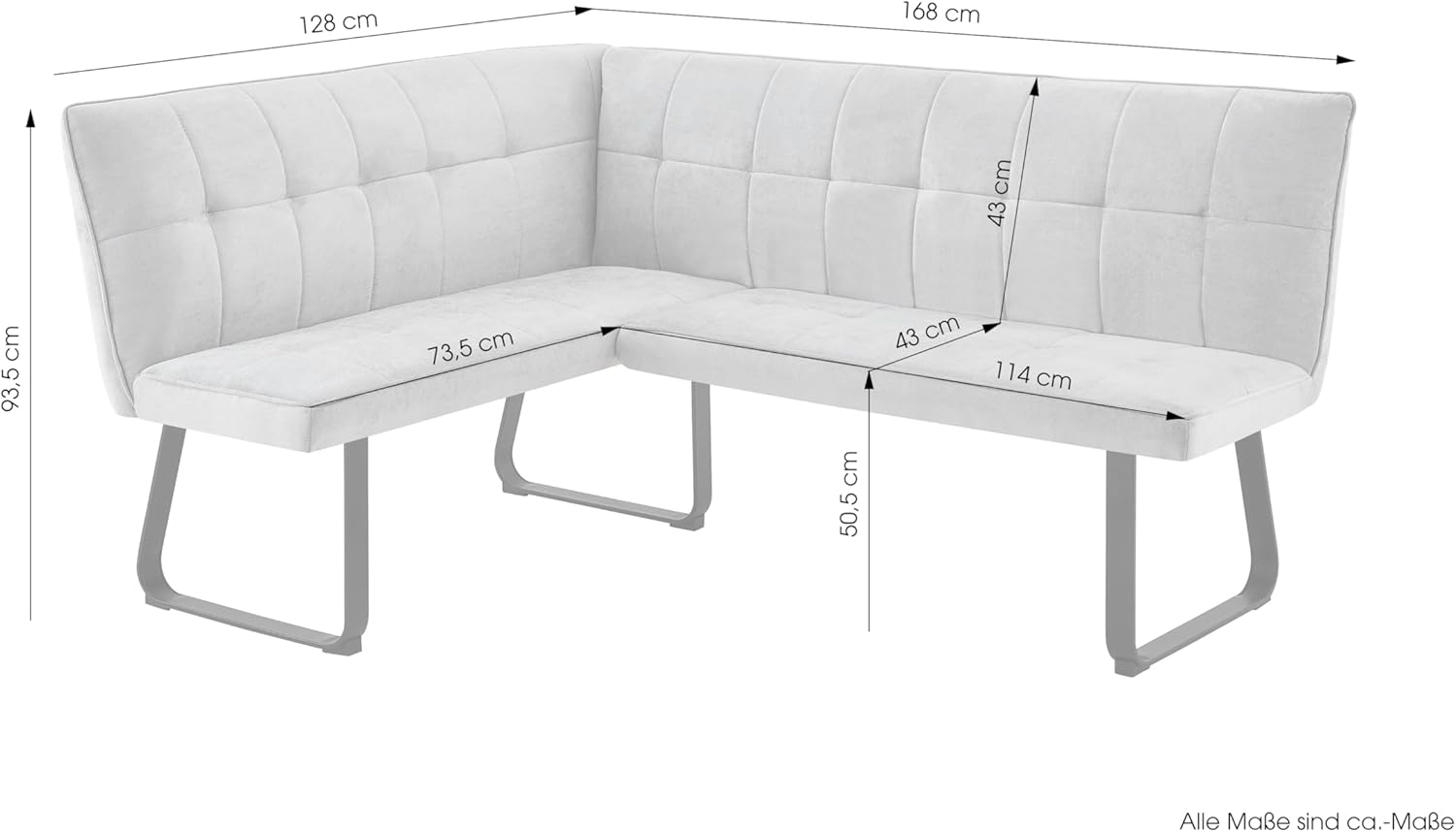 byLIVING Eckbank TALEA/Webstoffbezug in hellgrau, Gestell in schwarz/Große Eckbank L-Form, Langer Schenkel rechts, komfortable Nosaqfederung/Sitzbank/Essbank/Maße: 128 x 168, H 93,5 cm