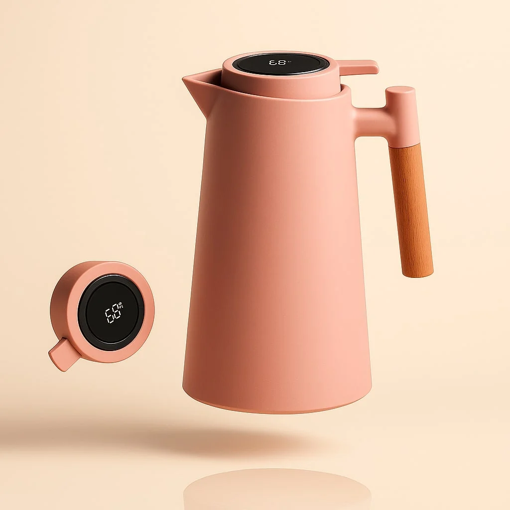 Thermoskanne mit Temperaturanzeige 1L f��r Kaffee und Tee