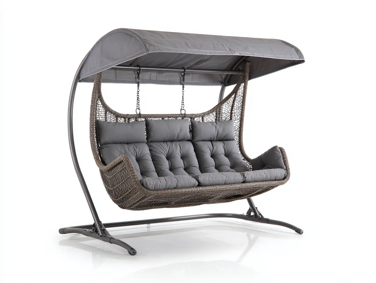 Gartenschaukeln - Metall-Rattan-Polyester - 198x118x175 cm - Grau - Modernstil