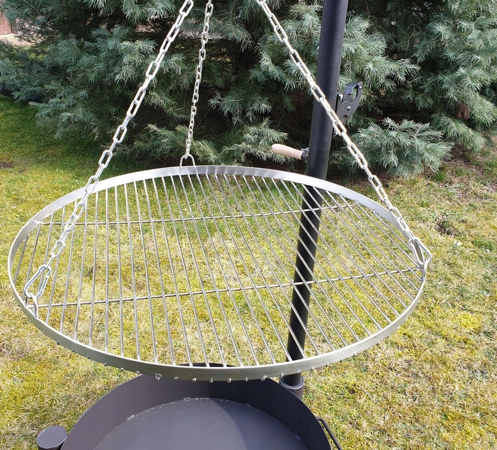 Grill ogrodowy żuraw na wysięgniku ruszt nierdzewny palenisko trójnóg