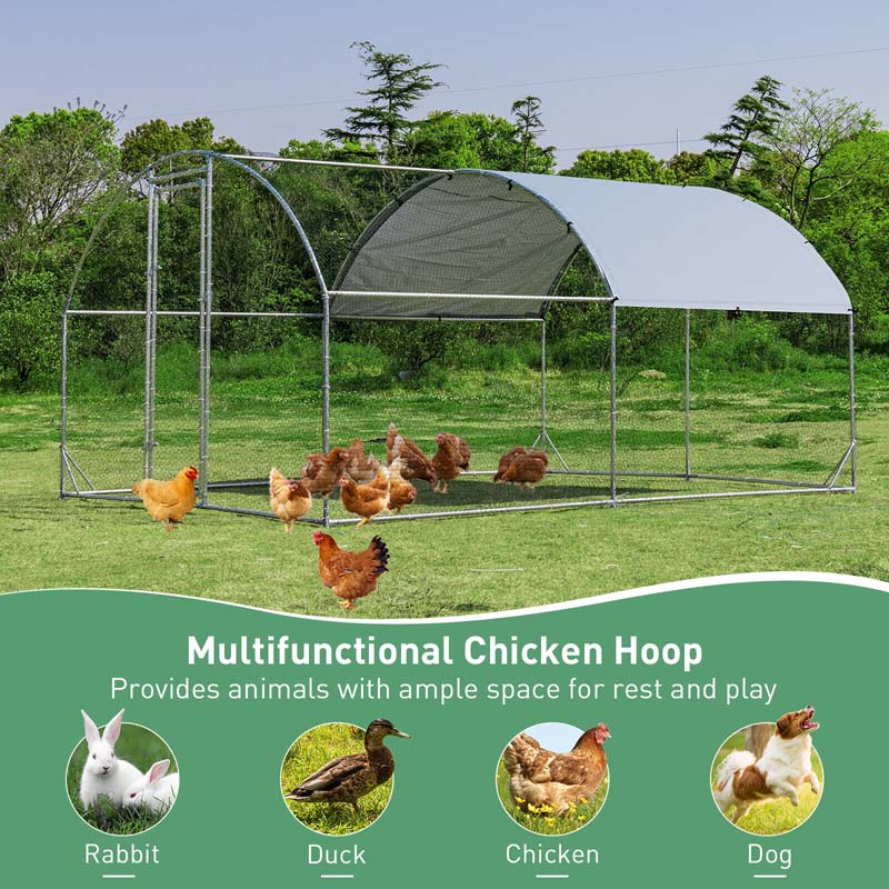 Eletriclife 12.5 Feet Large Metal Chicken Coop Outdoor Galvanized Dome Cage with Cover