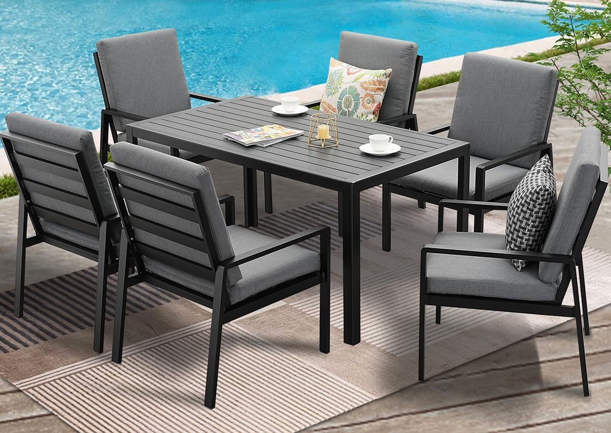 GLP Gartenlounge-Set Garten-Essgruppe, (Gartenmöbel Set, 7-TLG., 6 Sessel, 1 Esstisch, inkl. Auflagen, Aluminium), Wetterfest Gartenlounge Set, 9400-P1+P2